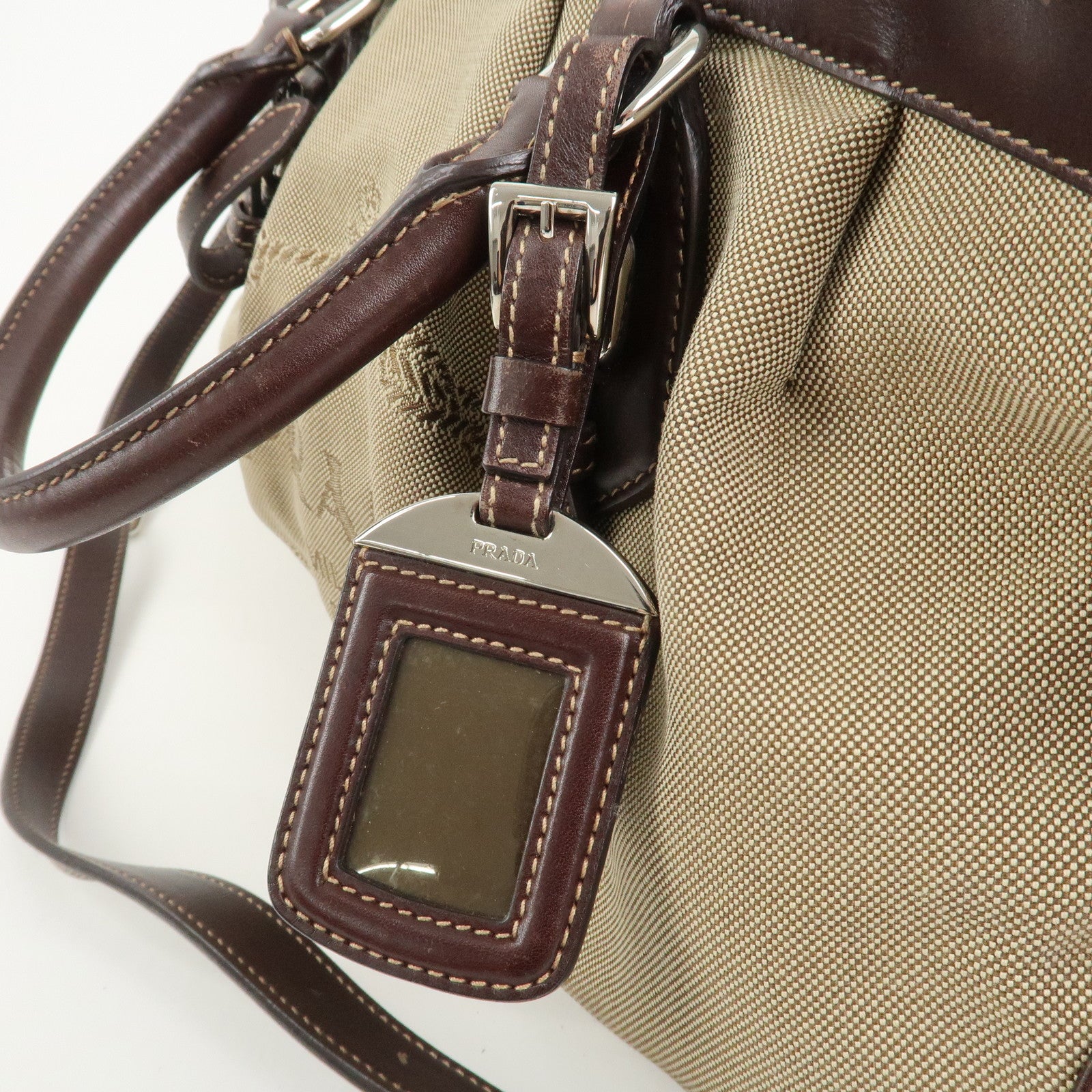 PRADA Logo Canvas Leather 2Way Bag Shoulder Bag Hand Bag Brown