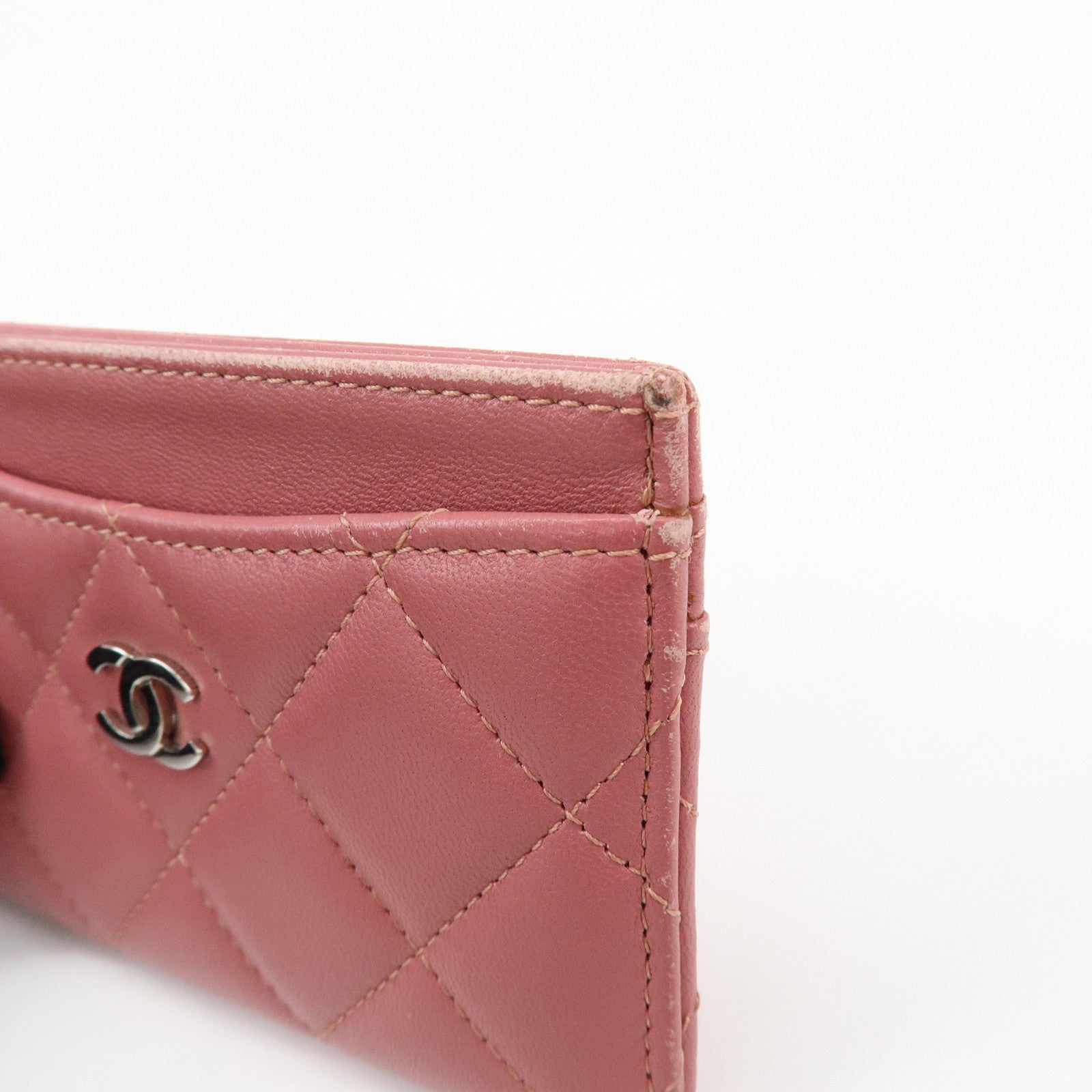 CHANEL Matelasse COCO Mark Lamb Skin Classic Card Case Pink AP0213