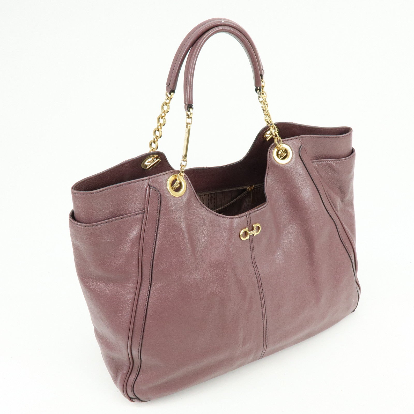 Ferragamo Gancini Leather Tote Bag Hand Bag Light Purple