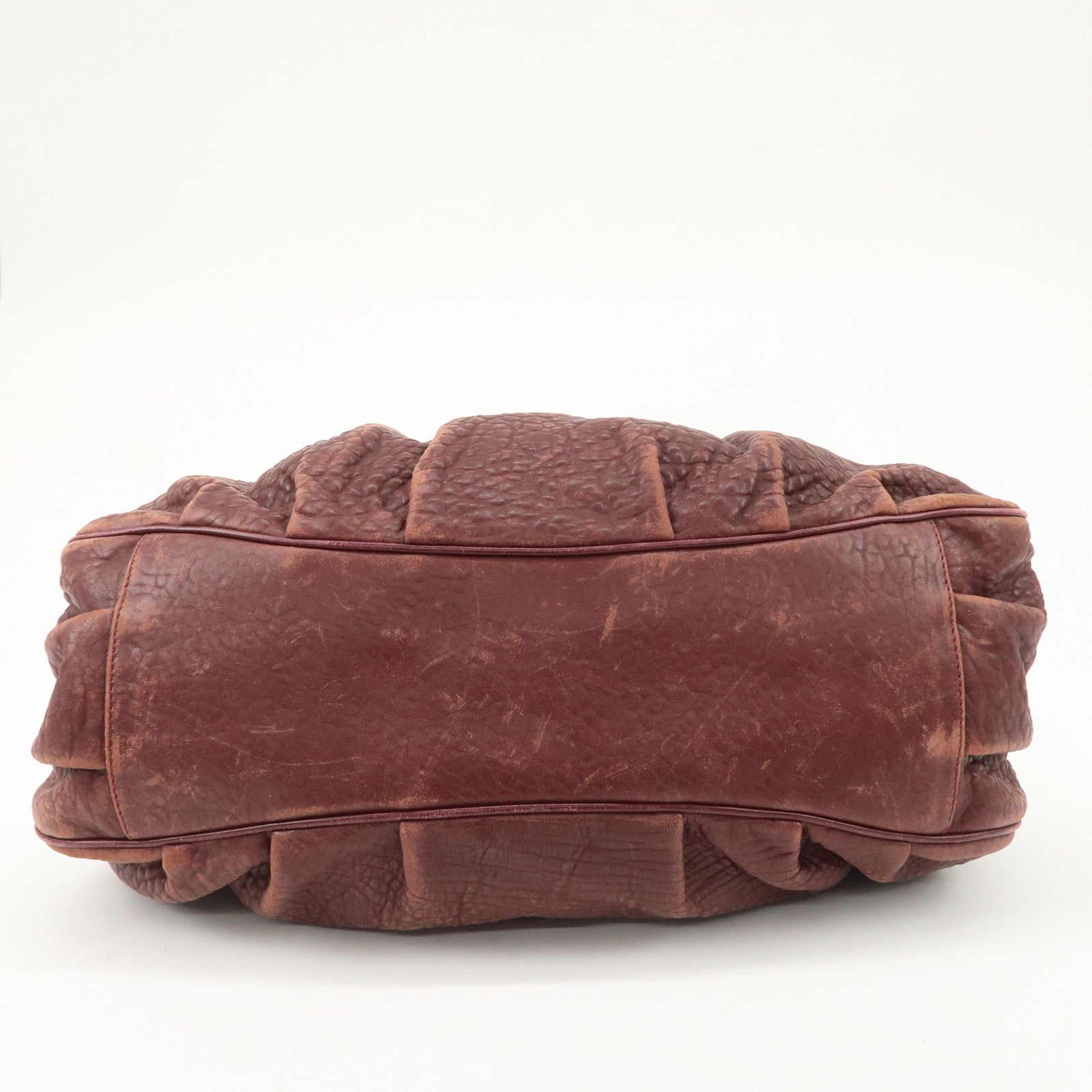 FENDI Mia Logo Leather Chain Tote Bag Shoulder Bag Bordeaux 8BR616