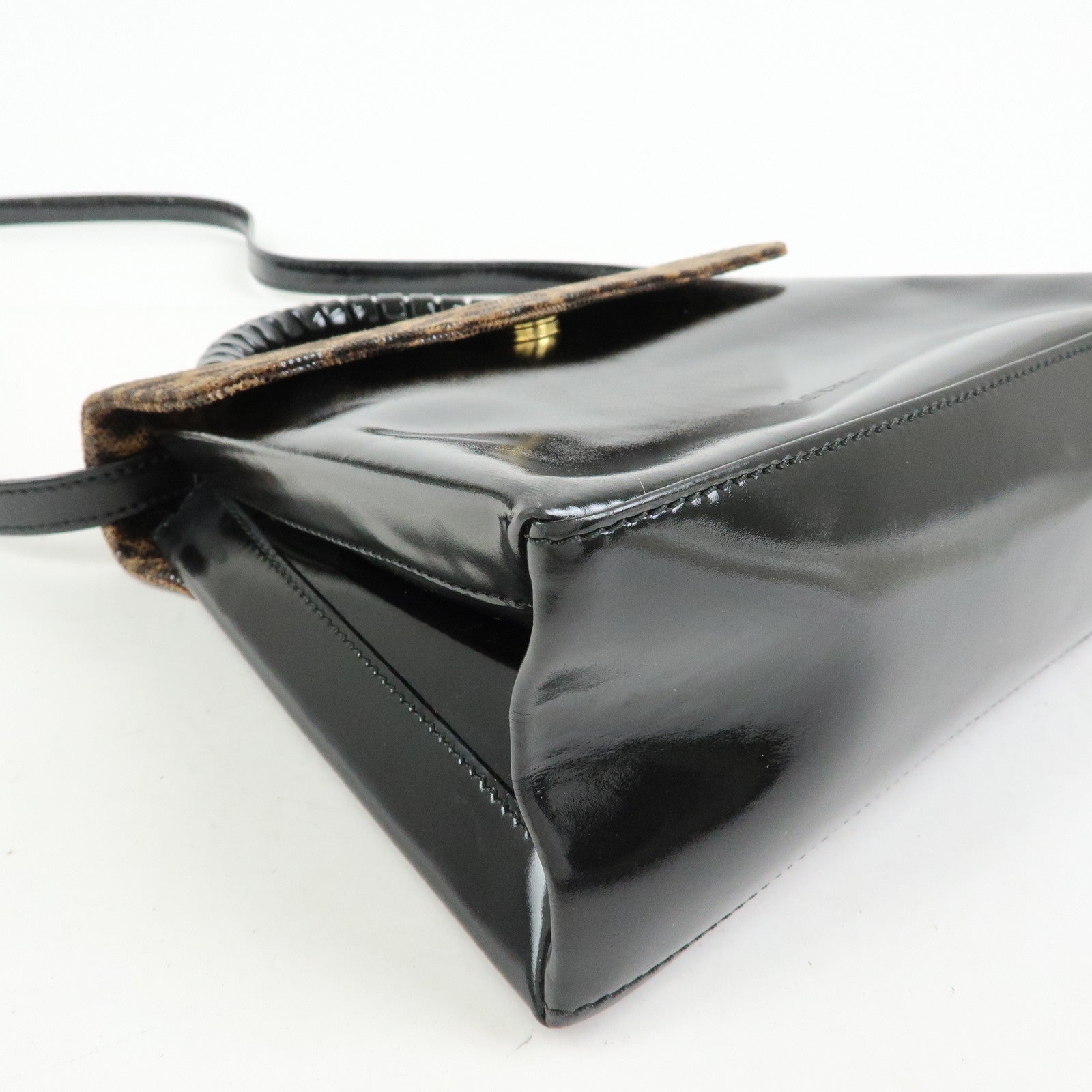 LOEWE Velazquez Patent Leather 2Way Hand Shoulder Bag Leopard Black