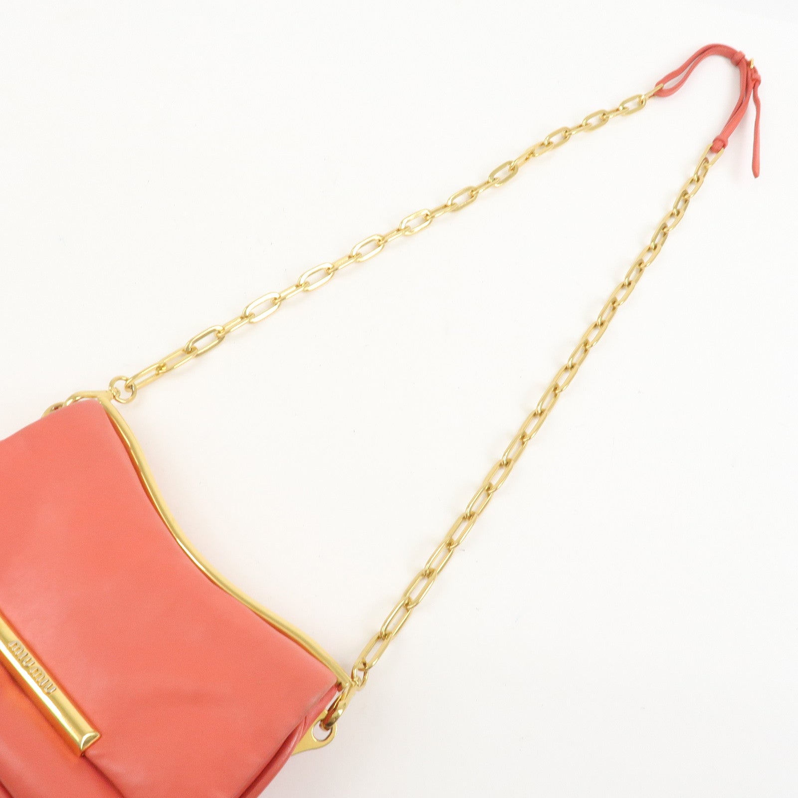 MIU MIU Nappa Leather Chain Shoulder Bag Crossbody Bag Coral