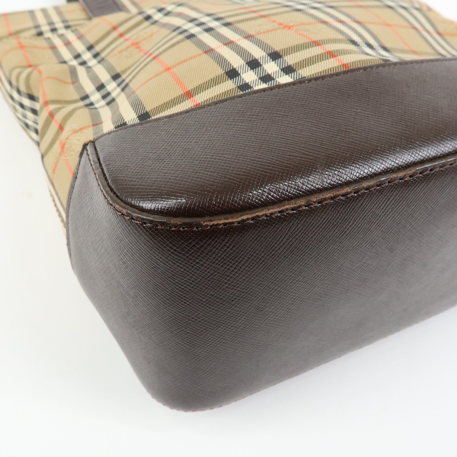 BURBERRY Nova Plaid Canvas Leather Tote Bag Shoulder Bag Beige