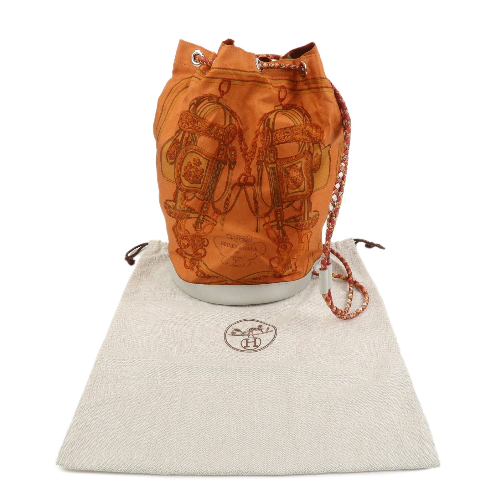 HERMES Soie Cool 22 Silk Leather Shoulder Bag Backpack Orange