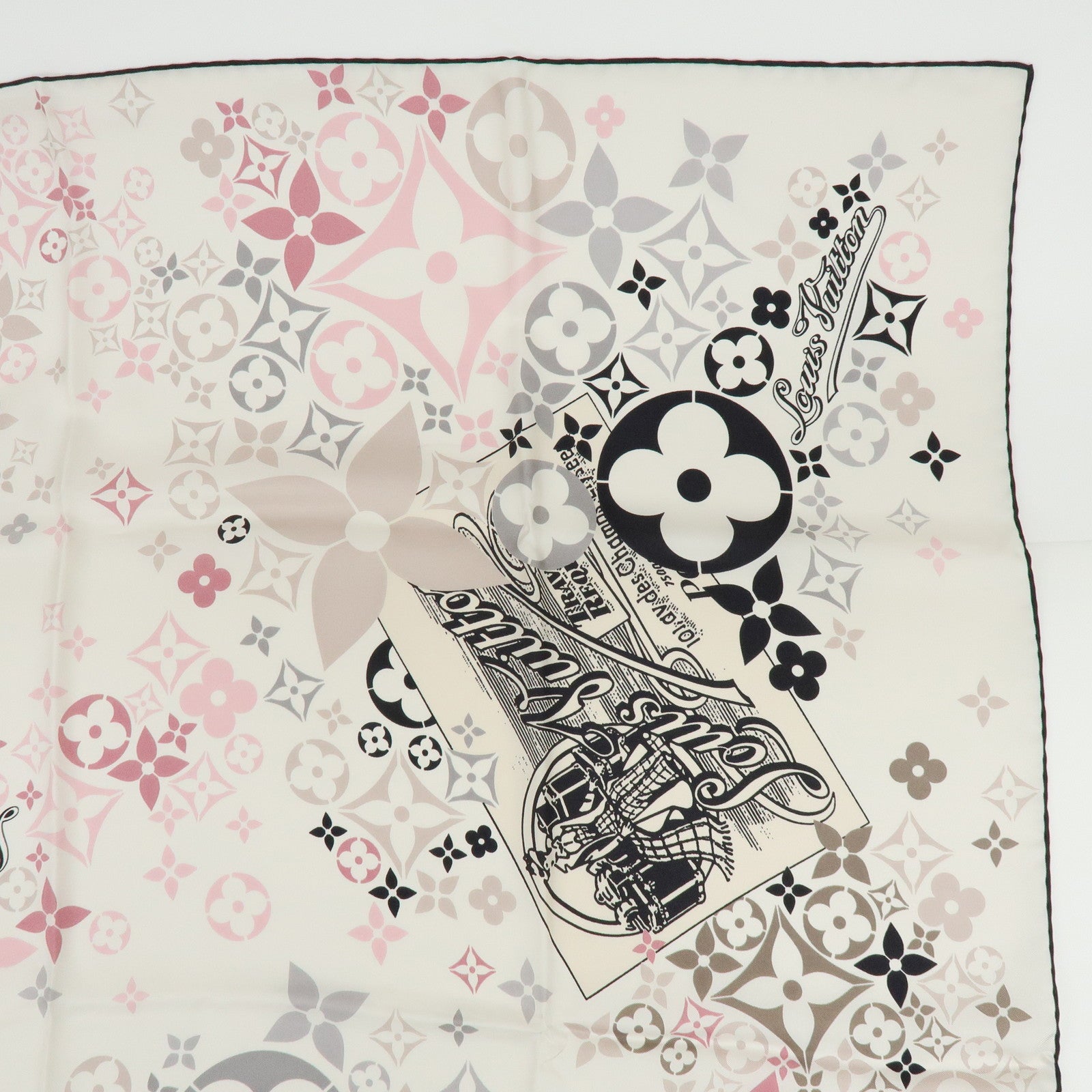 Louis Vuitton Silk 100% Scarf TRAVELLING REQUISITES Gray Light Pink