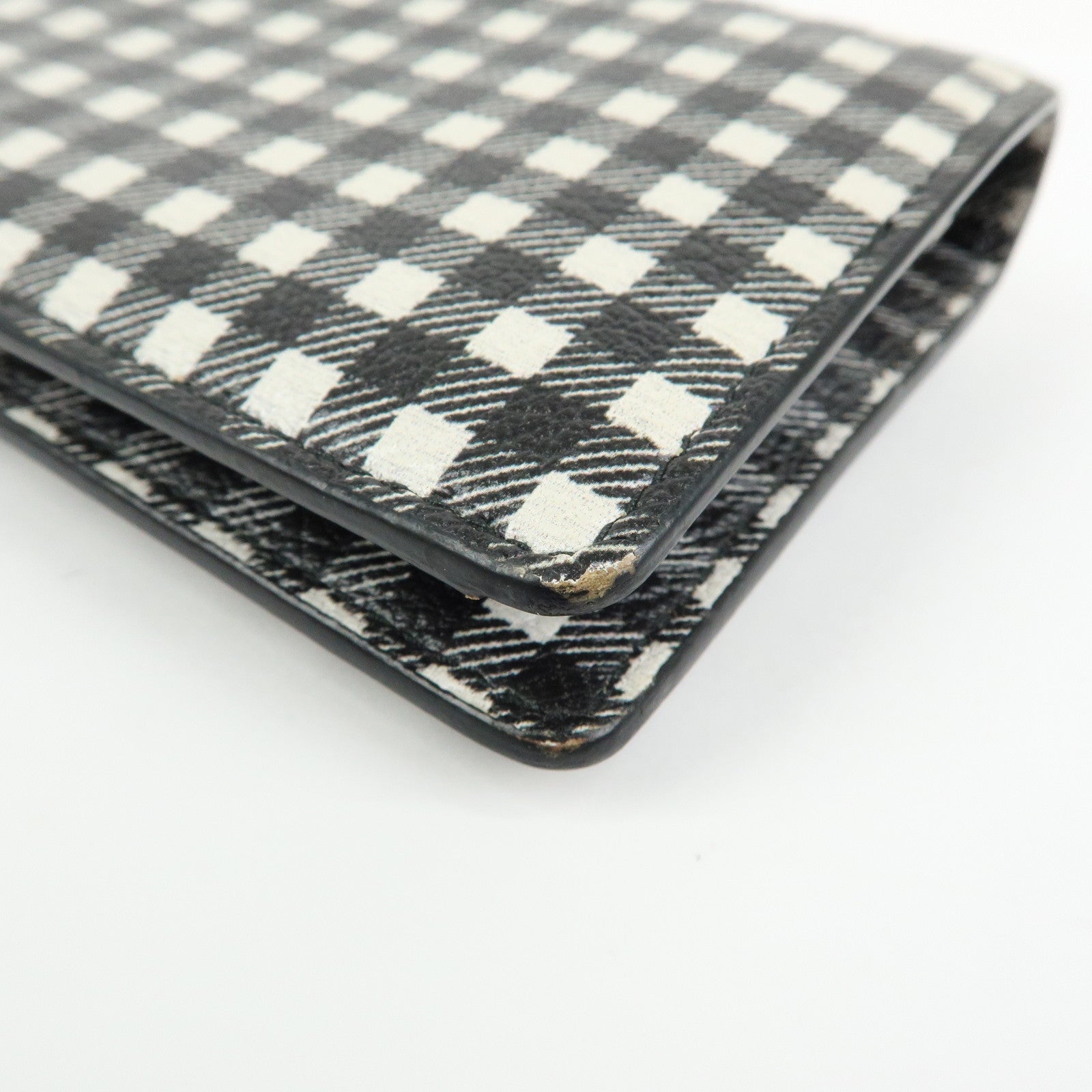 MIU MIU PVC Gingham Bi-fold Compact Wallet Black White 5MV204