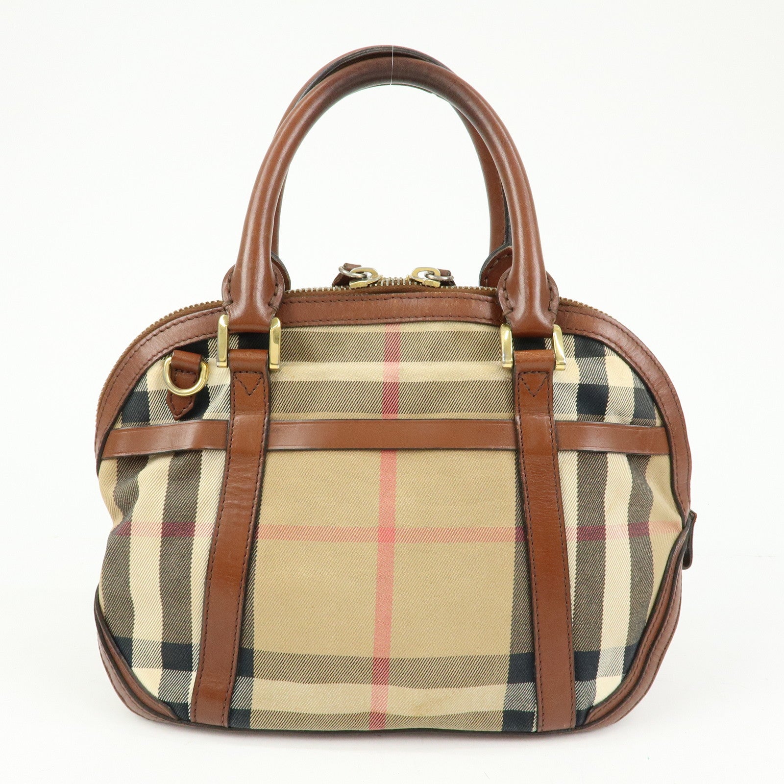 BURBERRY Nova Plaid Canvas Leather Hand Bag Beige Brown