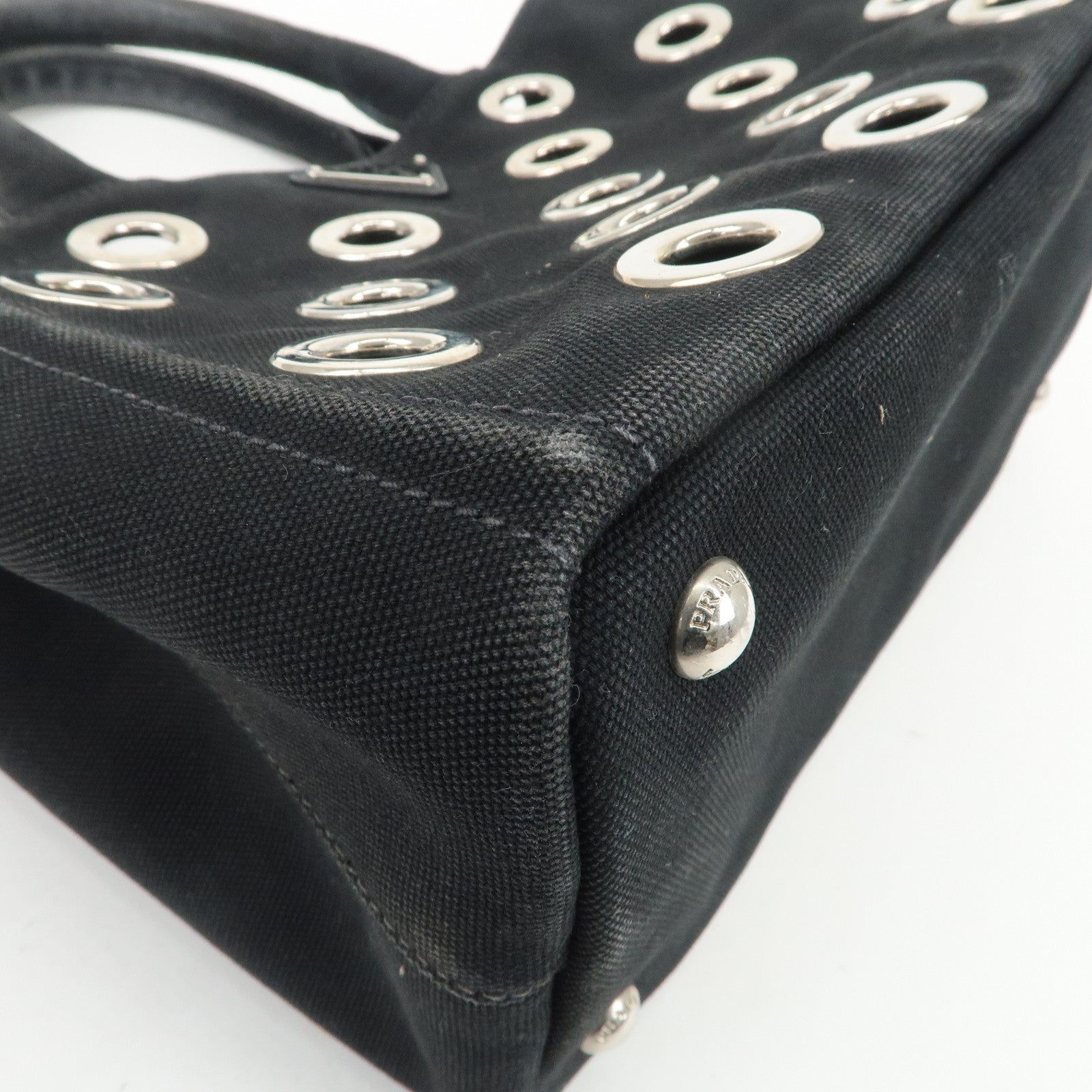 PRADA Canapa Mini Canvas Grommet 2Way Bag Hand Shoulder Bag Black