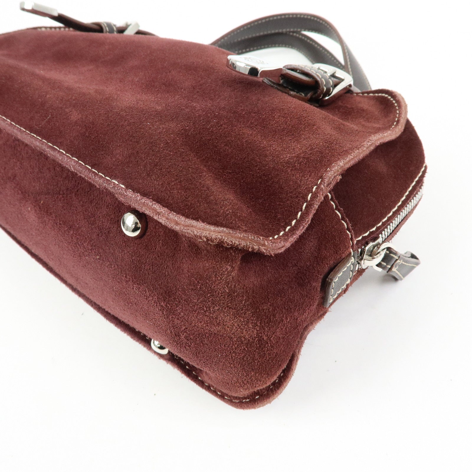 LOEWE Anagram Suede Leather Studs Hand Bag Bordeaux