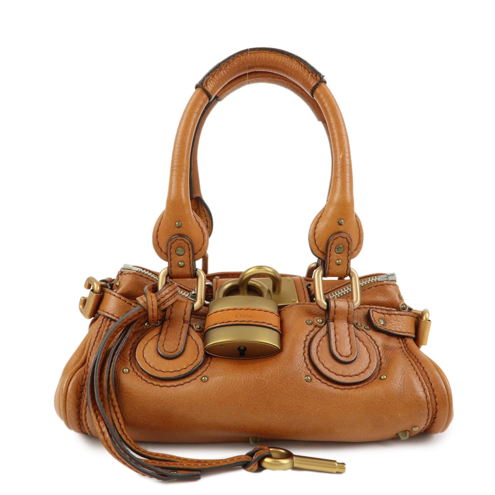 Chloe Paddington Leather Mini Hand Bag Boston Bag Brown