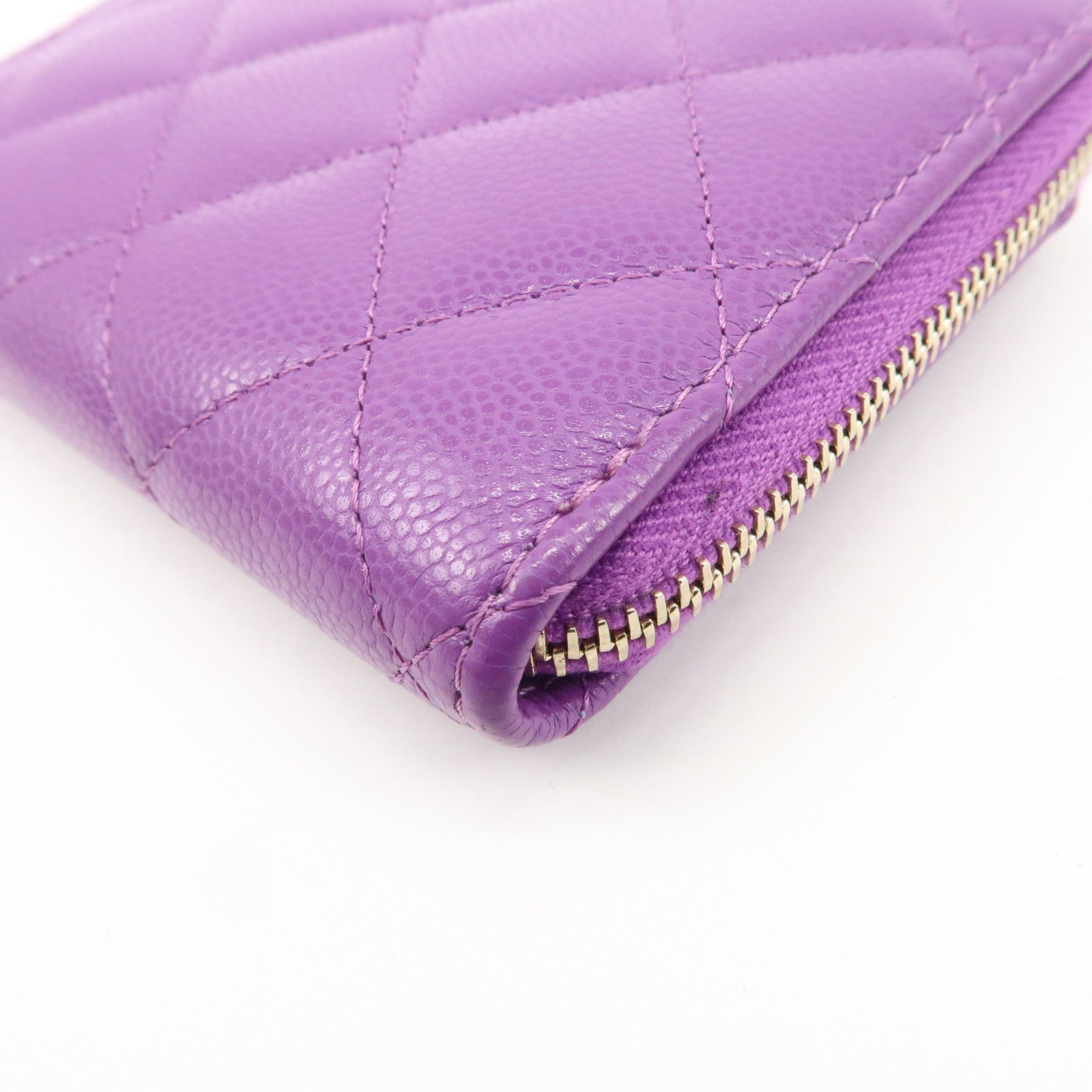 CHANEL Matelasse COCO Mark Caviar Skin Round Zippy Coin Purse Purple Used