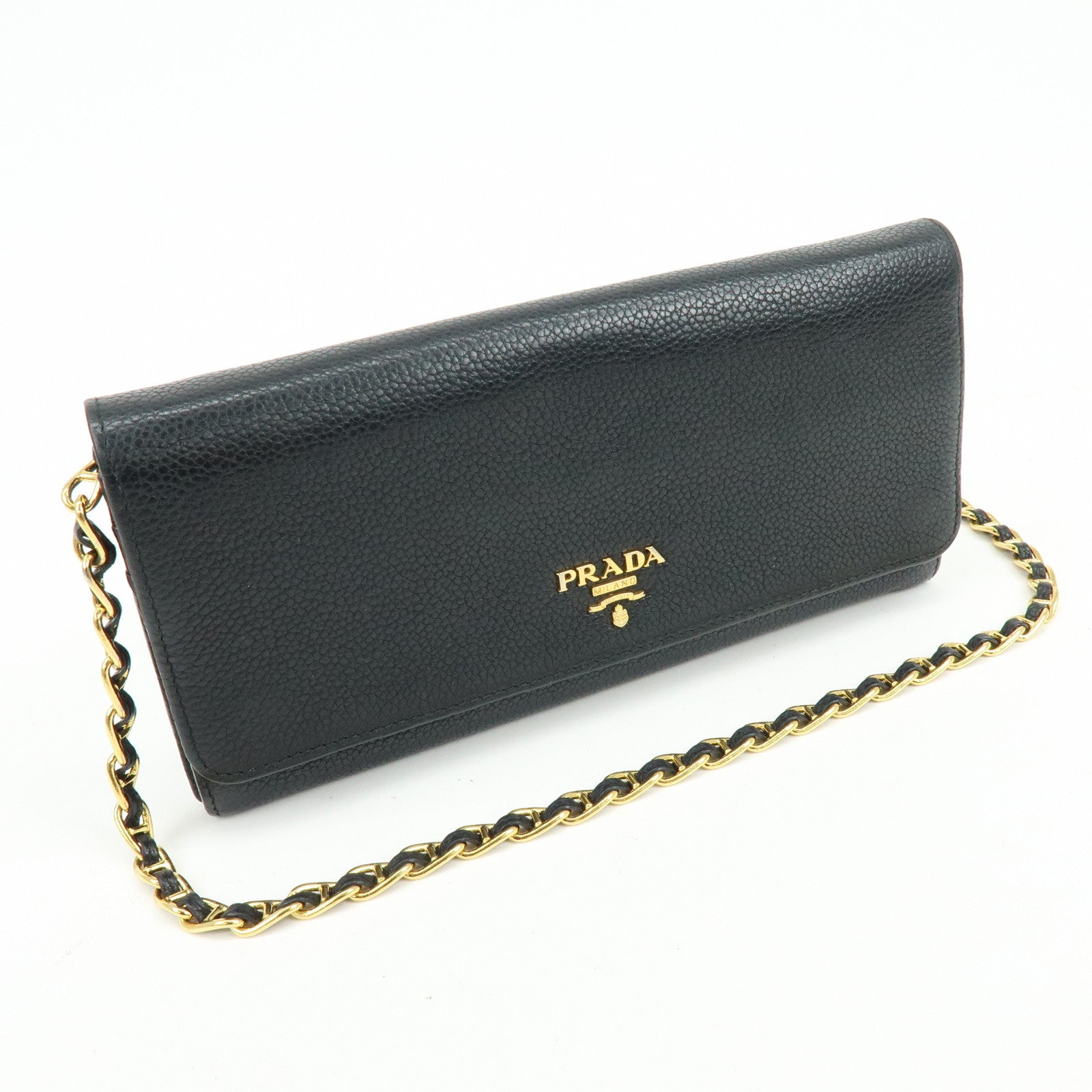 PRADA Saffiano Leather Chain Wallet Shoulder Bag Black 1M1290