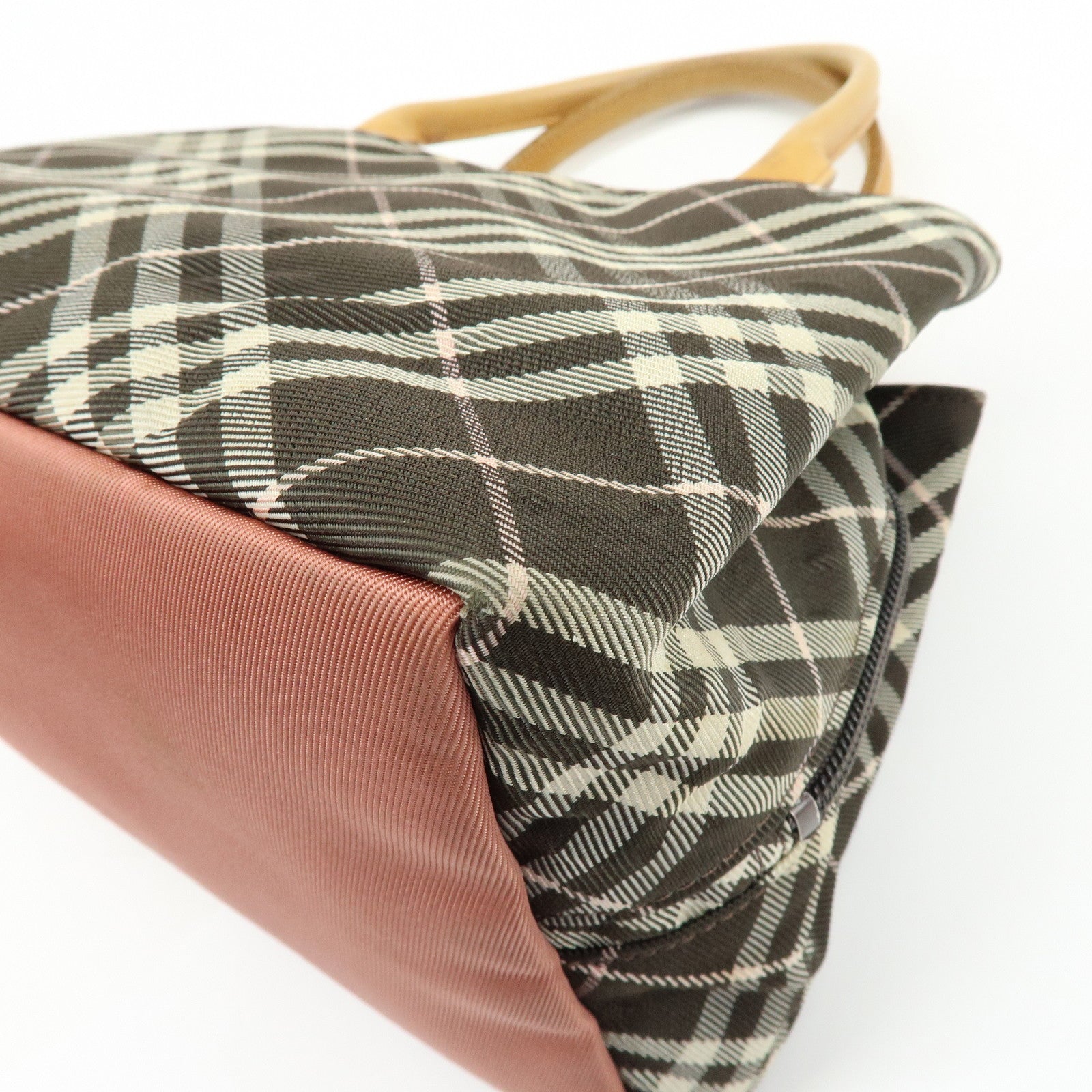BURBERRY Blue Label Nylon Leather Tote Bag Hand Bag Brown