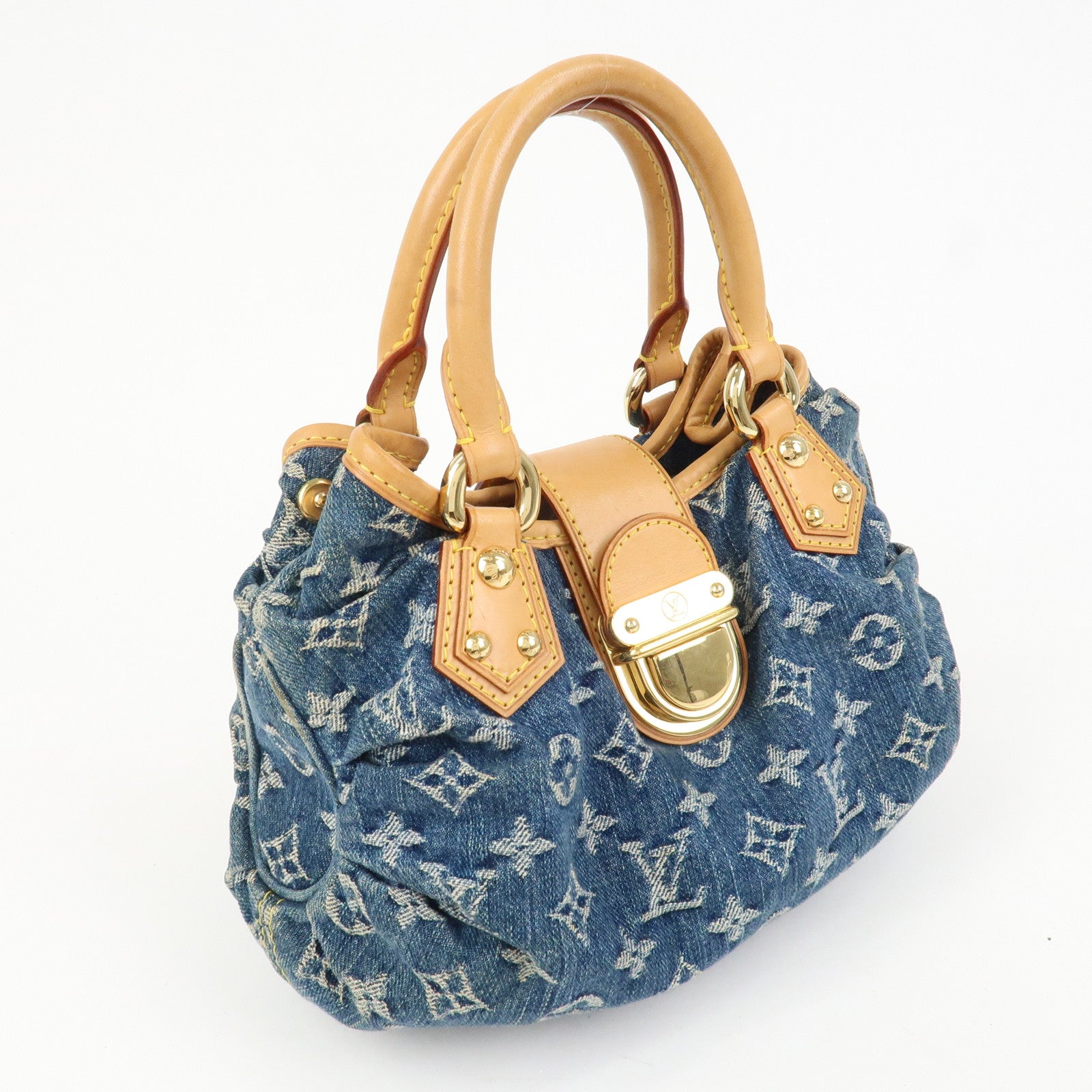 Louis Vuitton Monogram Denim Pleaty Hand Bag Blue M95020