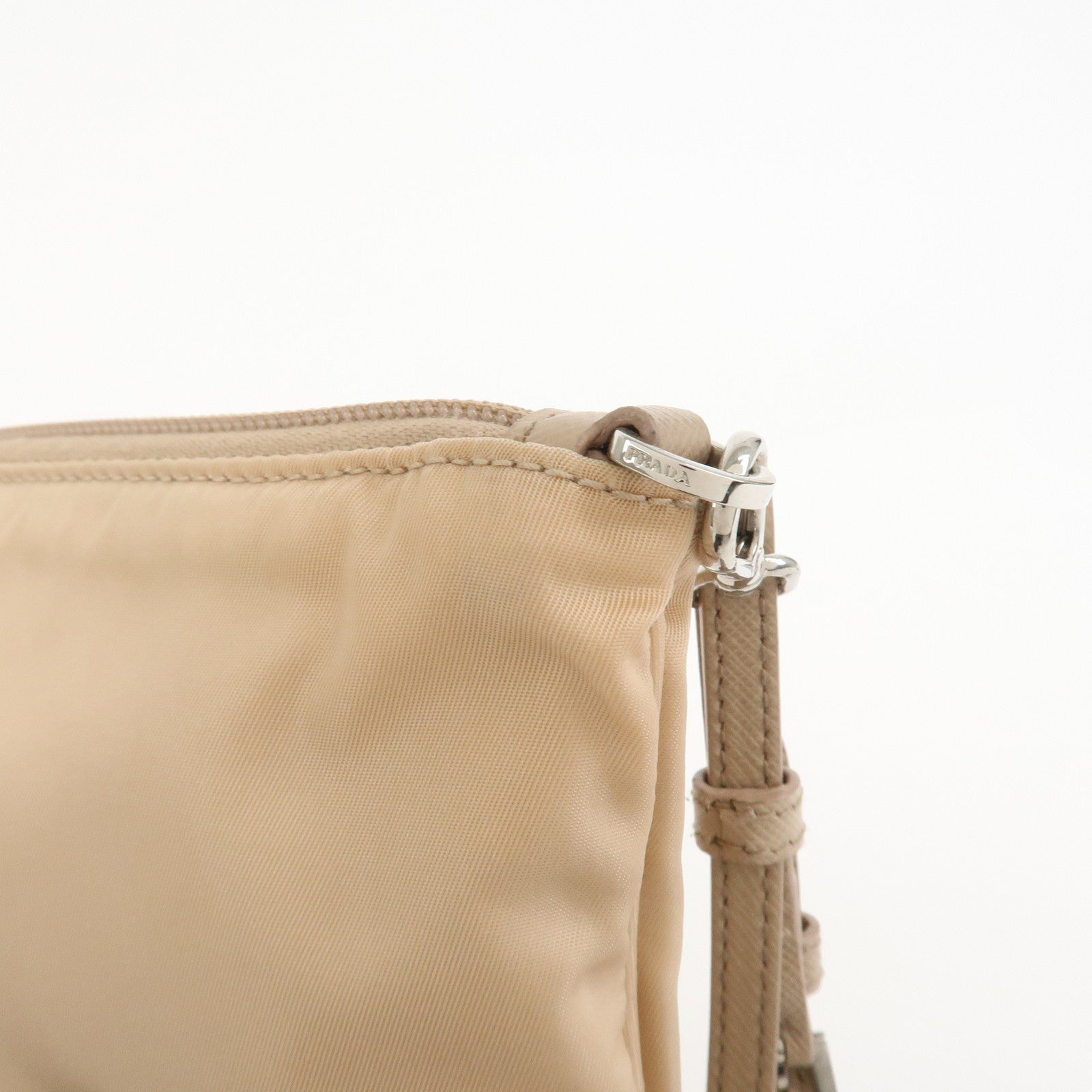 PRADA Triangle Logo TESSUTO Hand Bag Pouch Beige 1NH545