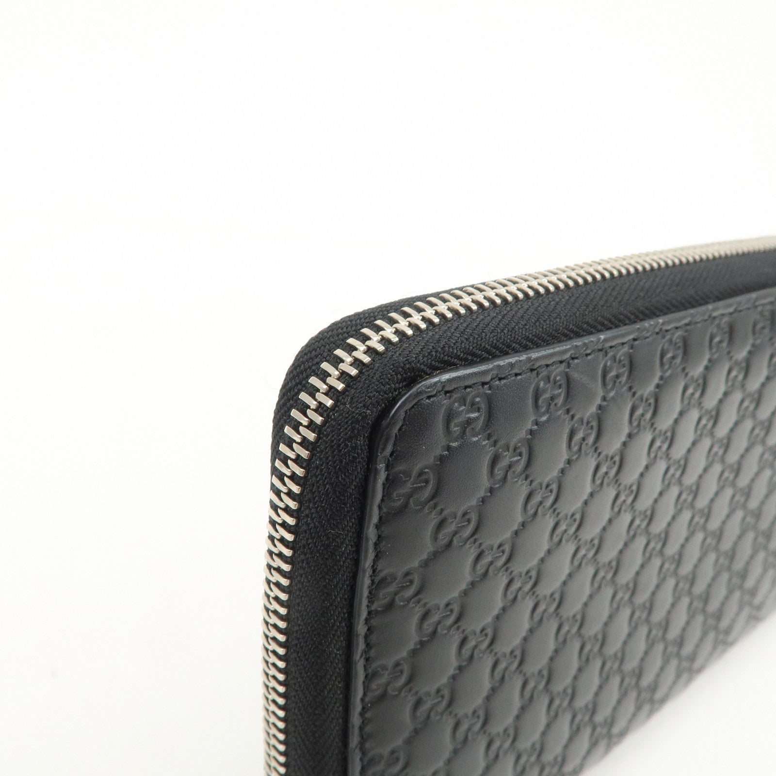 GUCCI Logo Micro Guccissima Zippy Leather Long Wallet Black 391465