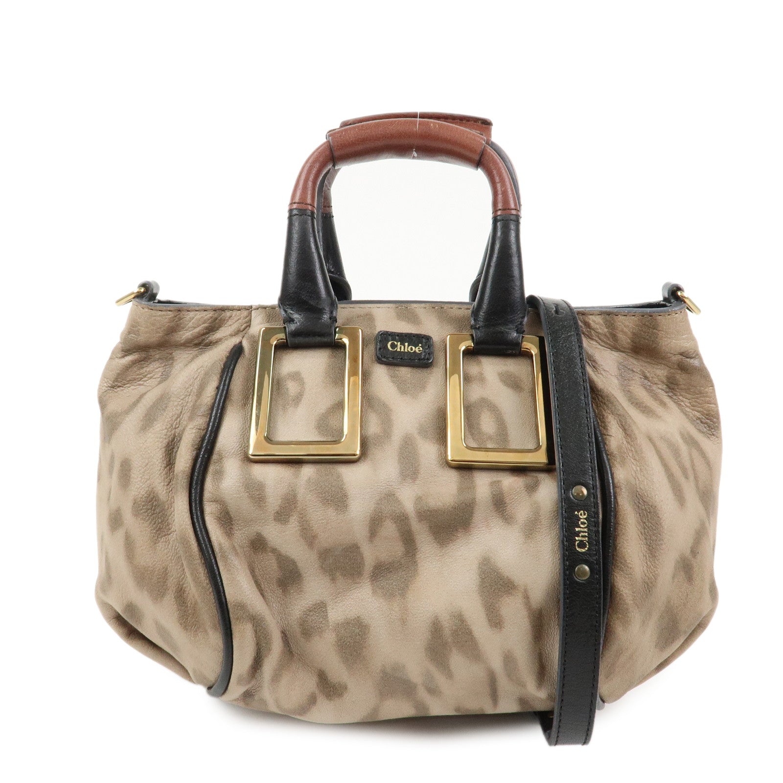 Chloe Logo Leather ETHEL 2Way Bag Hand Bag Shoulder Bag Leopard