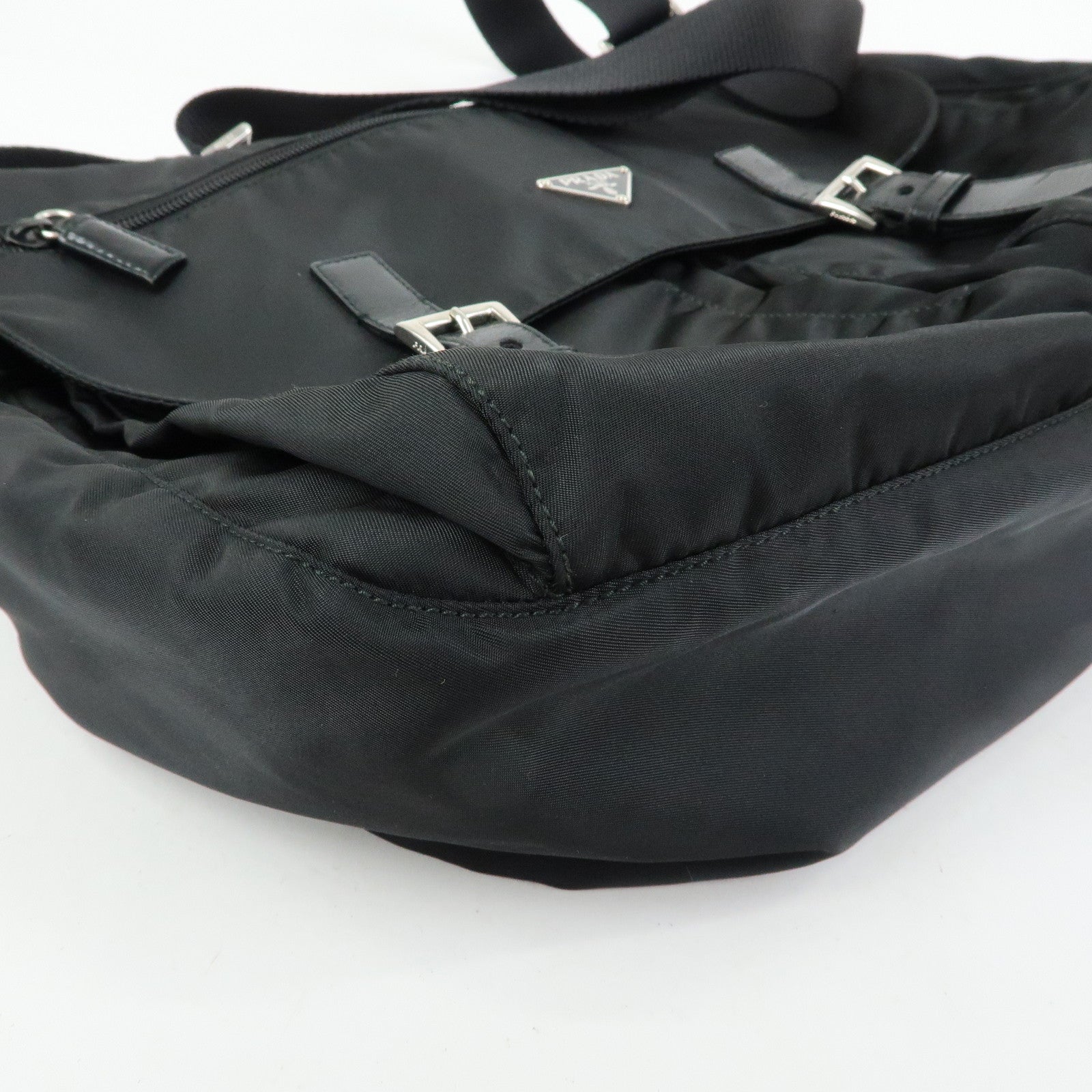 PRADA Triangle Logo Nylon Leather Shoulder Bag Crossbody Bag Black