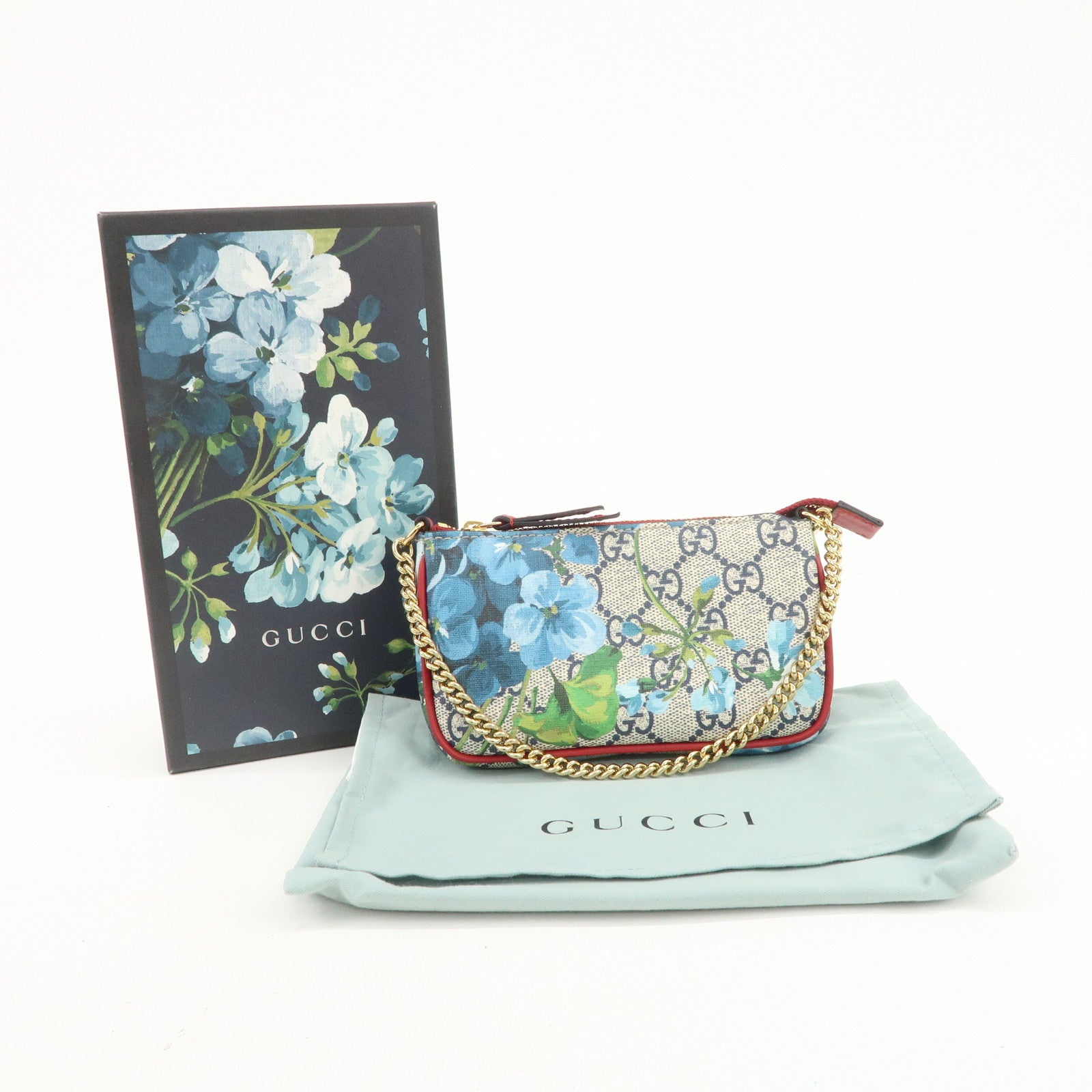 GUCCI GG Supreme GG Blooms Cosmetic Pouch Hand Bag Blue Red 429766