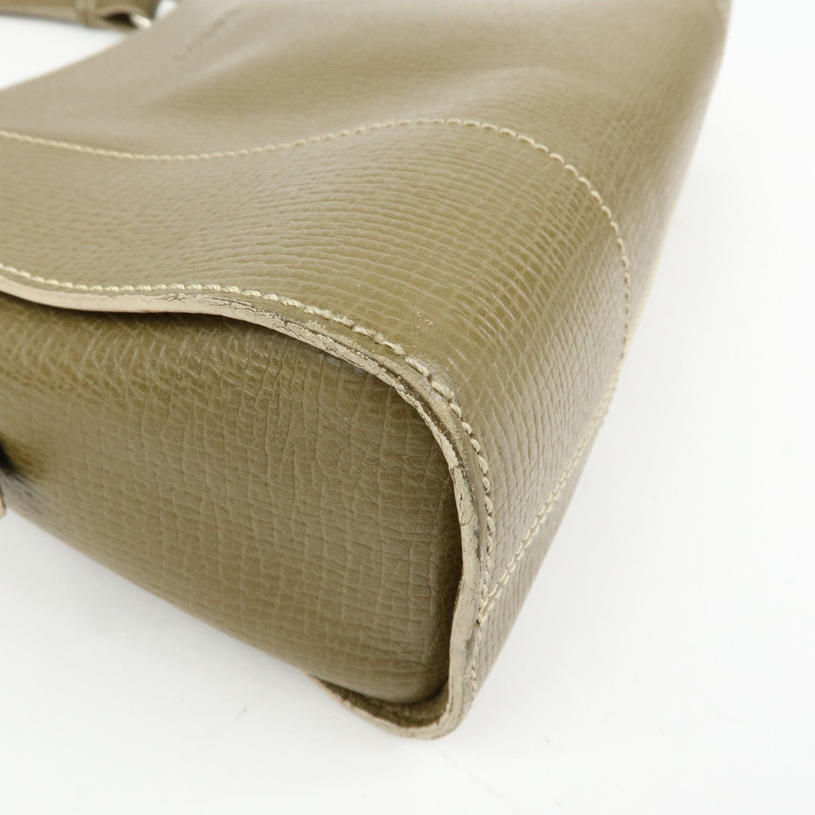 LOEWE Logo Leather Shoulder Bag Hand Bag Khaki