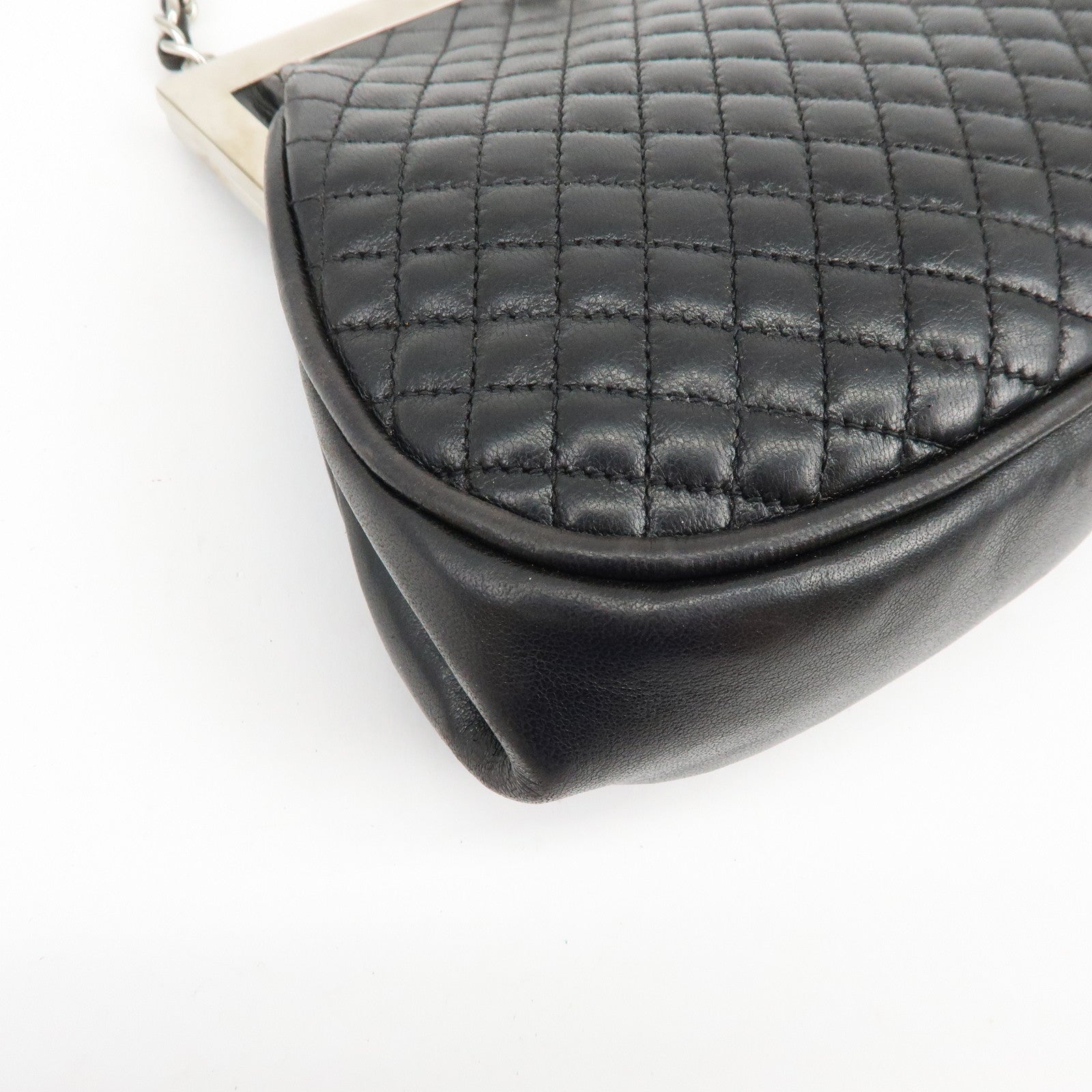 CHANEL Matelasse Lamb Skin Chain Kiss Lock Shoulder Bag Black