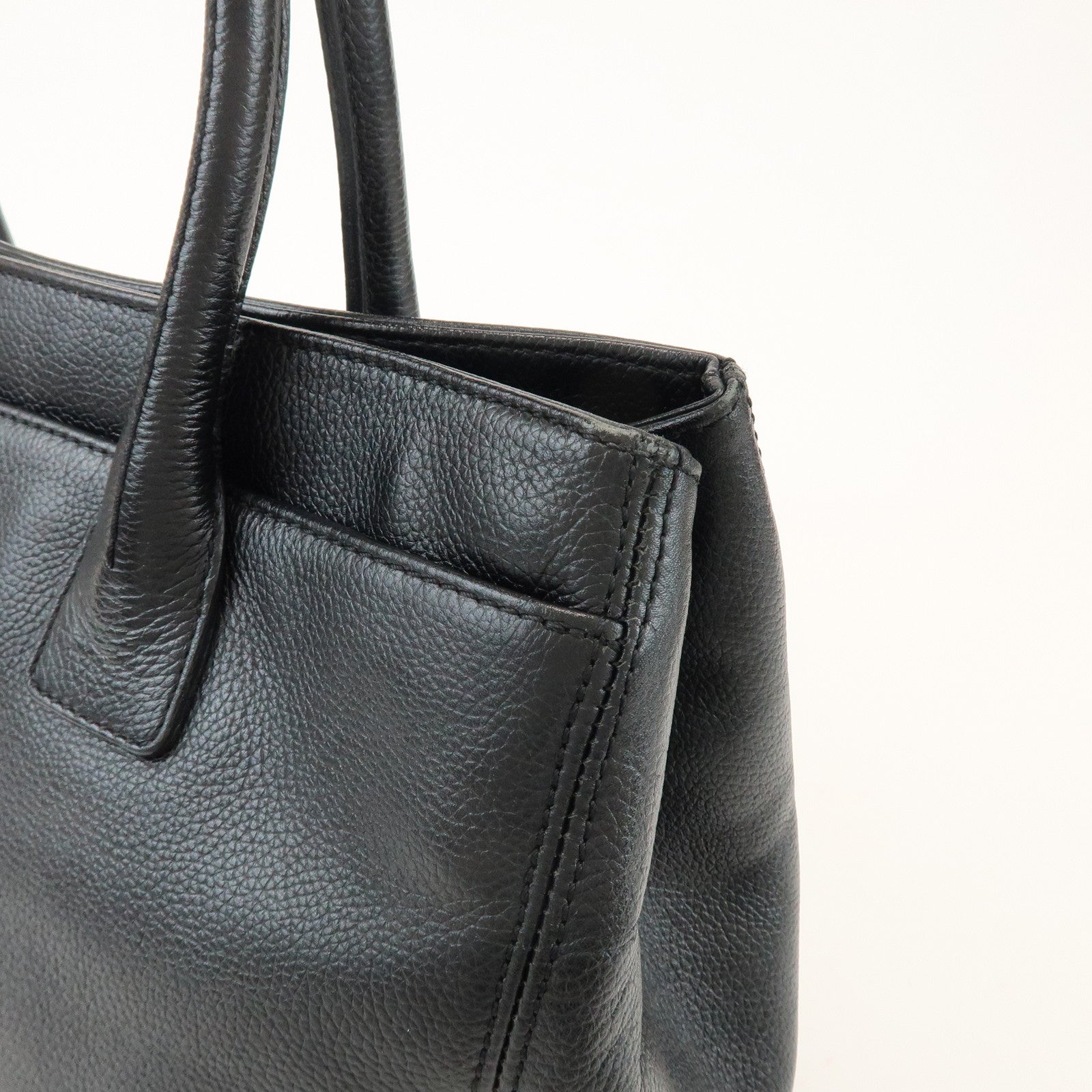 CHANEL 2.55 Calf Leather Executive Tote Bag Hand Bag Black
