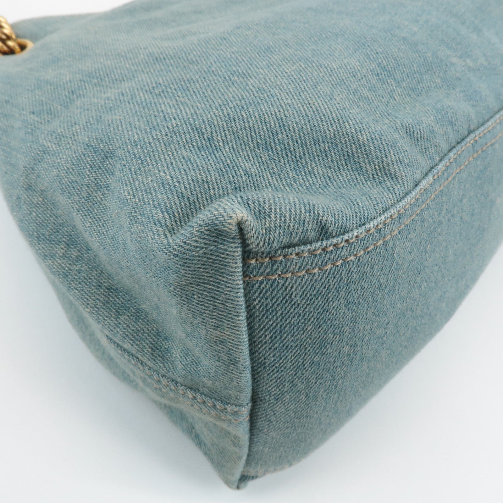 GUCCI SOHO Denim Leather Chain Shoulder Bag Fringe Charm Blue 308982 Used