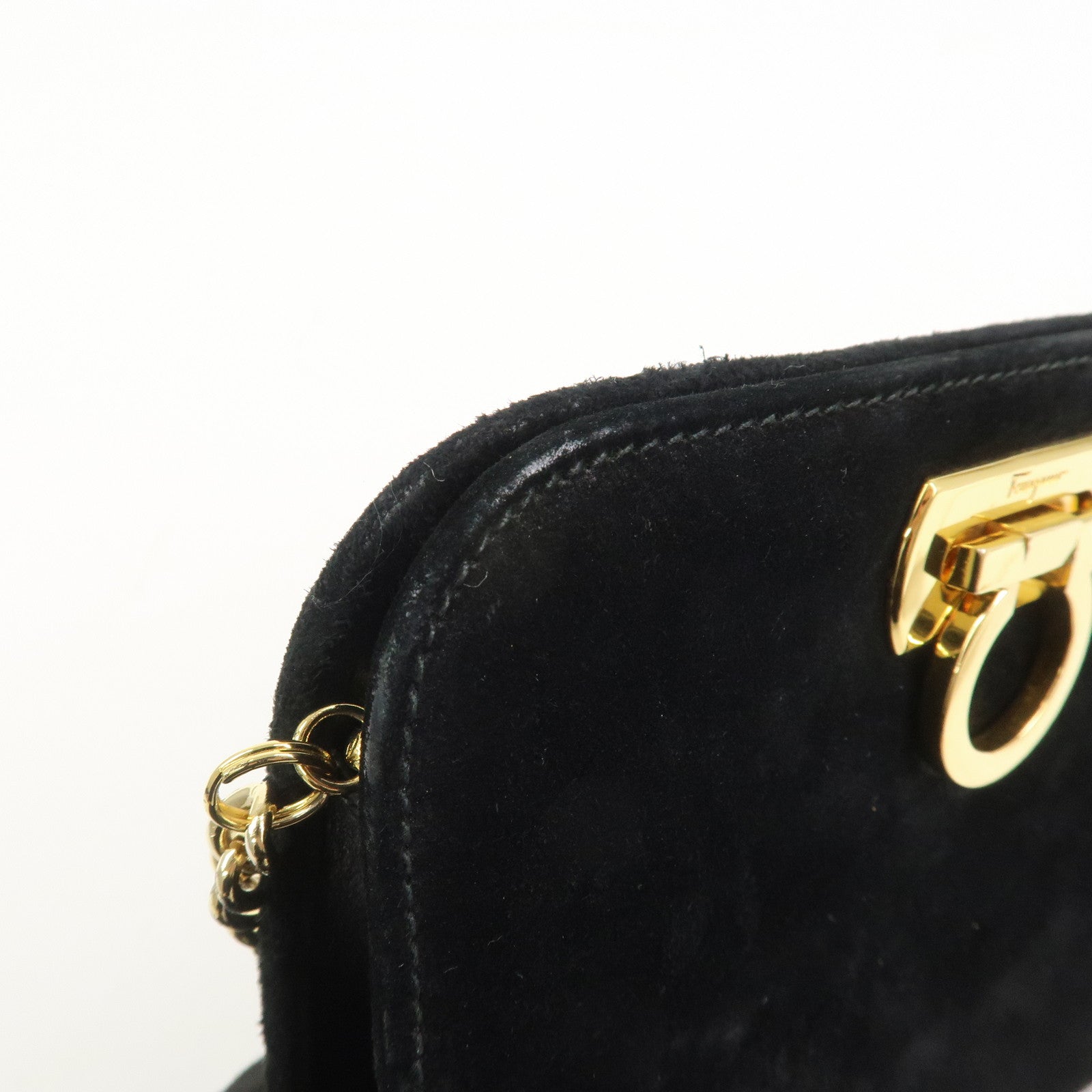 Ferragamo Gancini Suede Leather Chain Shoulder Bag Black