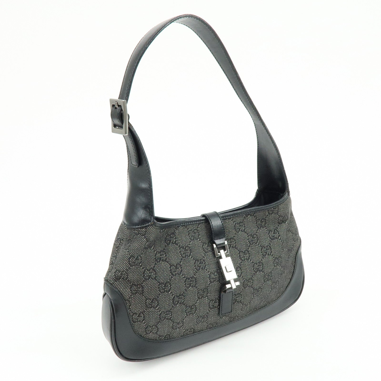 GUCCI Jackie GG Canvas Leather Shoulder Bag Hand Bag Black 01147