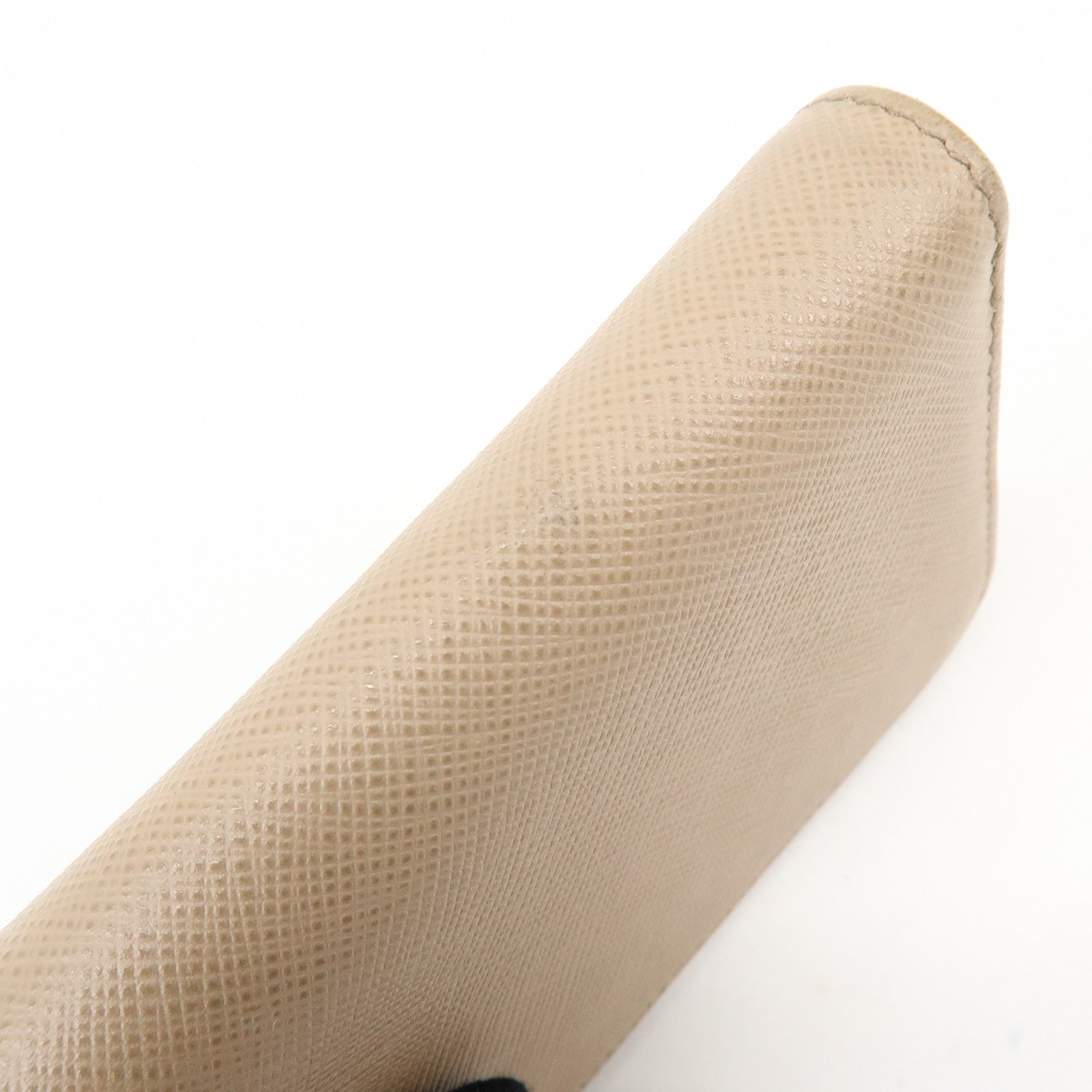 PRADA Triangle Logo Saffiano Leather Round Zippy Compact Wallet