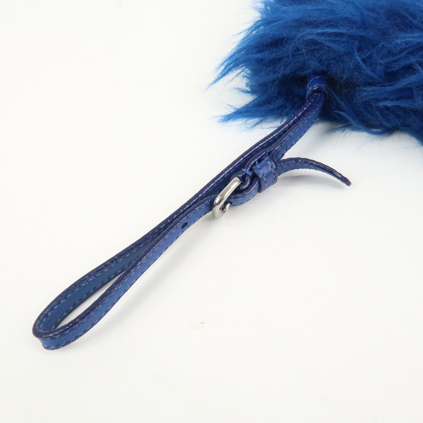 PRADA Triangle Logo Faux Fur Clutch Bag Flat Pouch Blue 1N1530