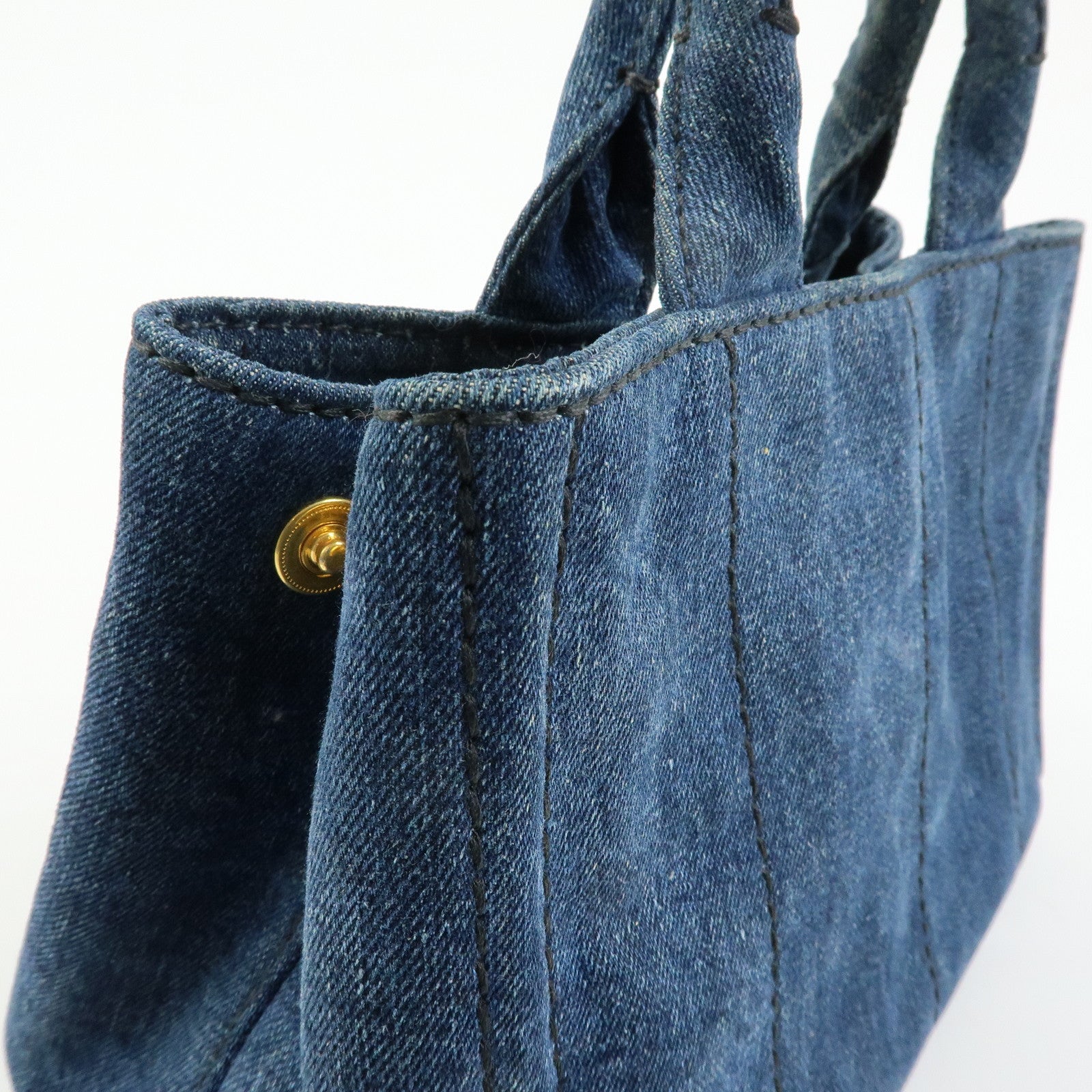 PRADA Triangle Logo Canapa Mini Denim 2Way Bag Hand Bag Blue 1BG439