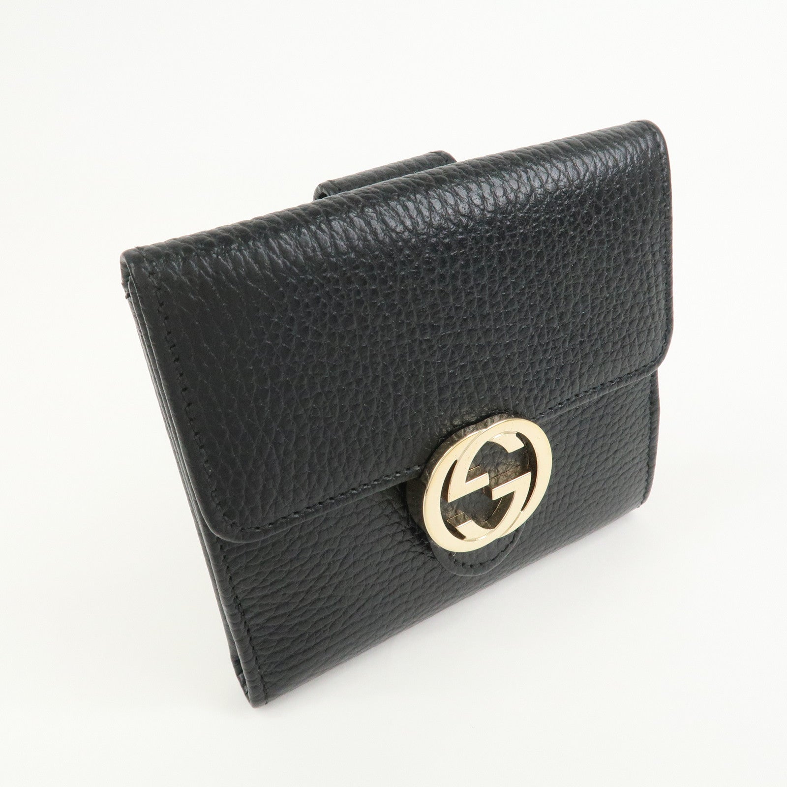GUCCI Interlocking G Leather Bi-fold Compact Wallet Black 615525