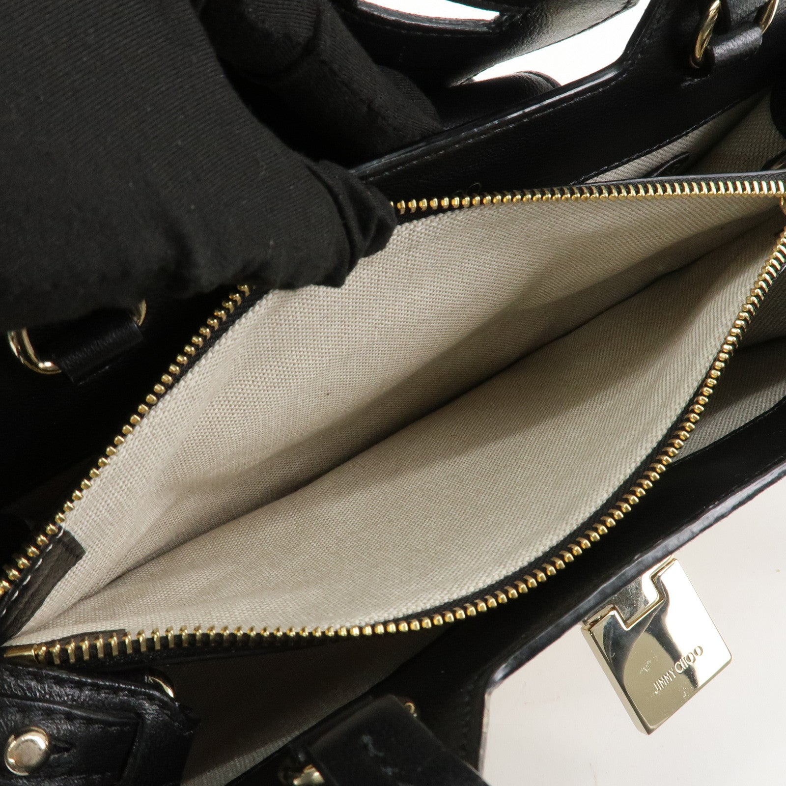 JIMMY CHOO Leather Suede Straw 2WAY Hand Bag Shoulder Bag Black Used