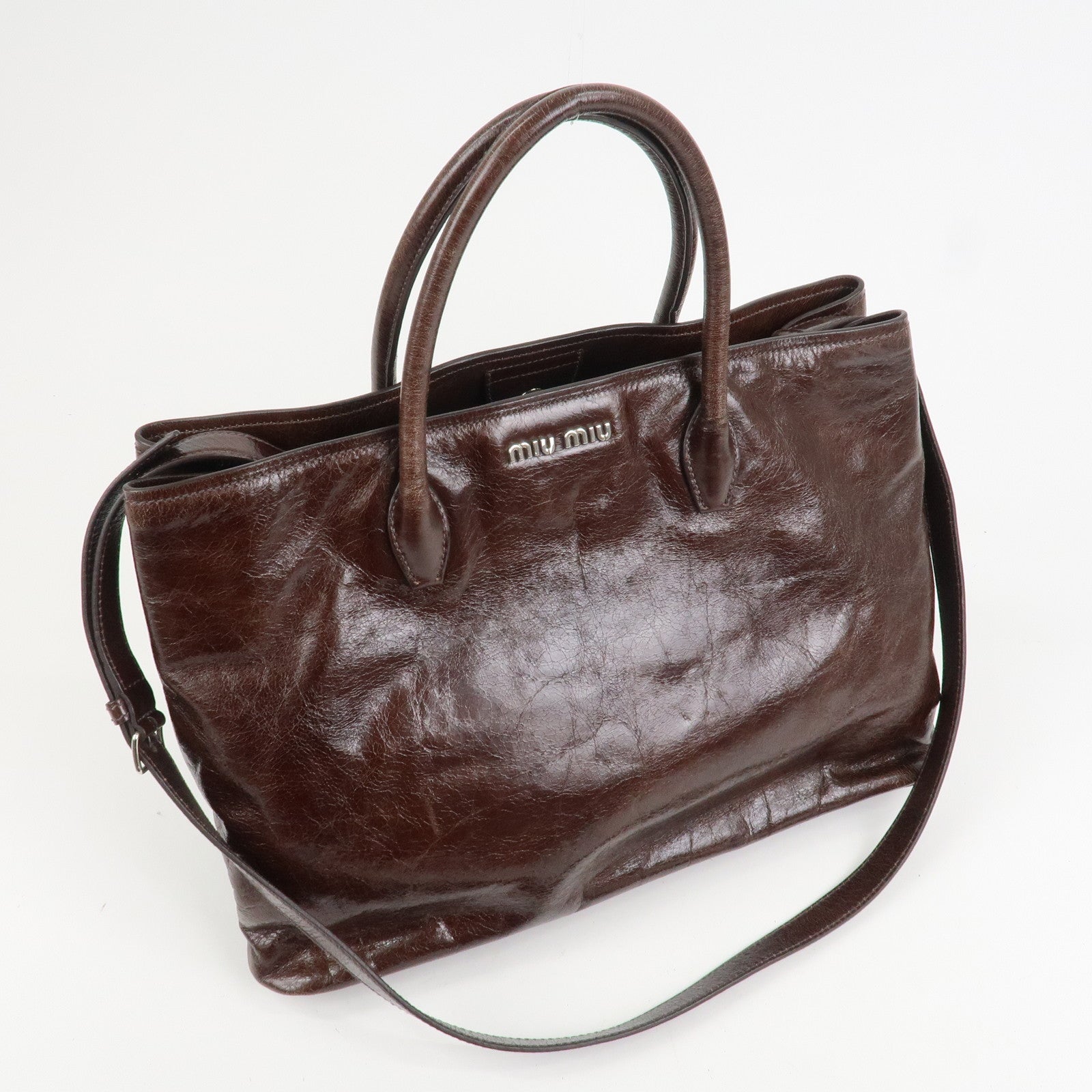 MIU MIU Leather 2Way Shoulder Bag Hand Bag Tote Bag Brown RN1028