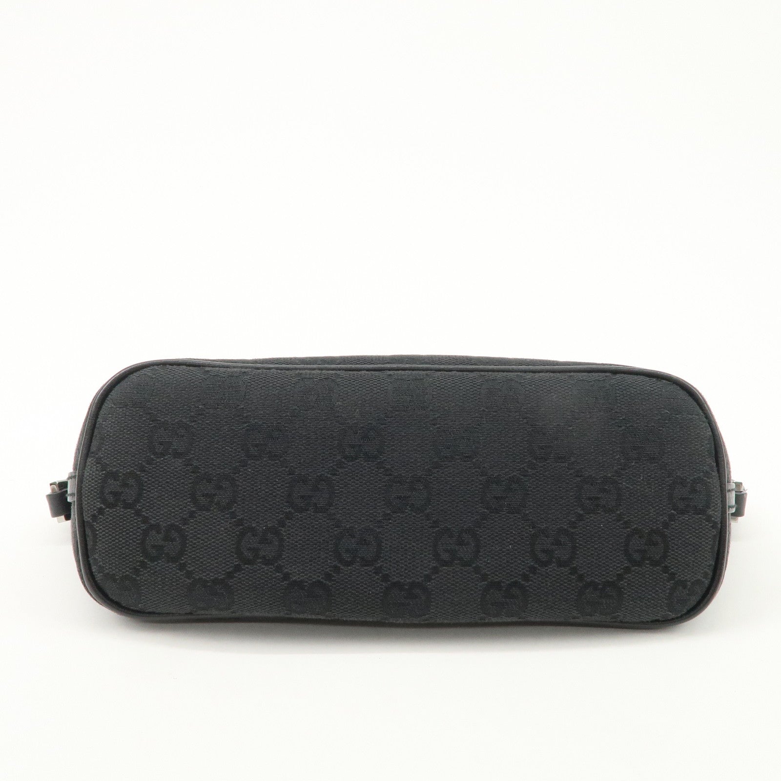 GUCCI Boat Bag GG Canvas Leather Hand Bag Pouch Black 07198