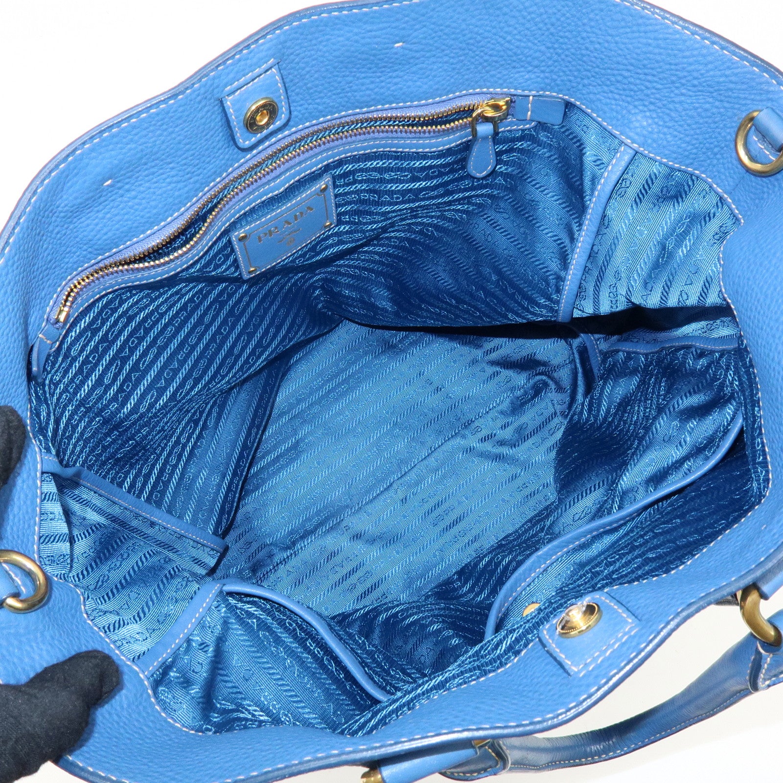 PRADA Leather 2Way Tote Bag Shoulder Bag Hand Bag Blue BN1713