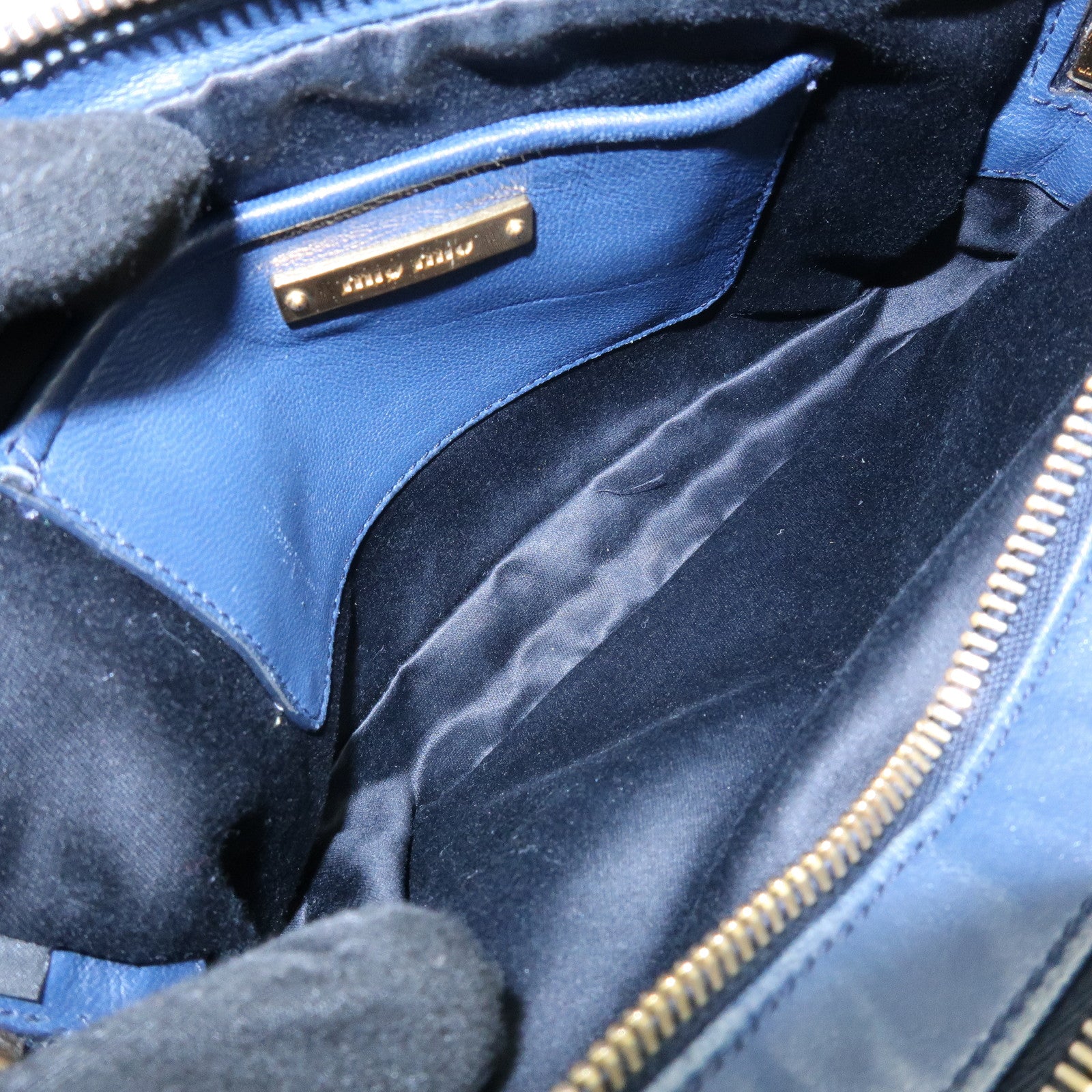 MIU MIU Matelasse Leather Gathered Shoulder Bag Crossbody Bag Navy