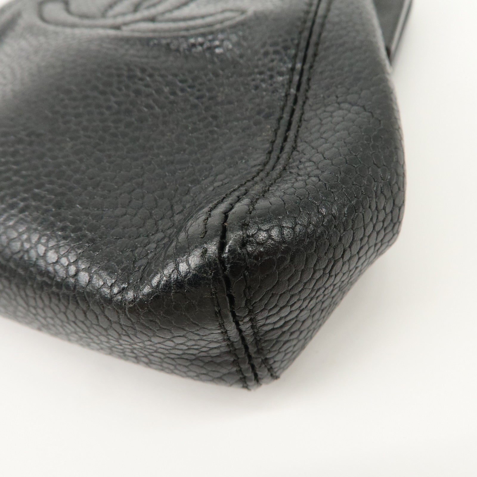 CHANEL COCO Mark Caviarskin Purse Wallet Pouch Black Used