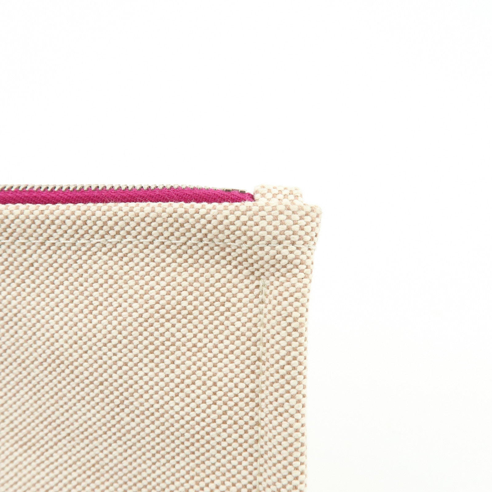 HERMES New Yachting PM Canvas Leather Flat Pouch Beige Purple