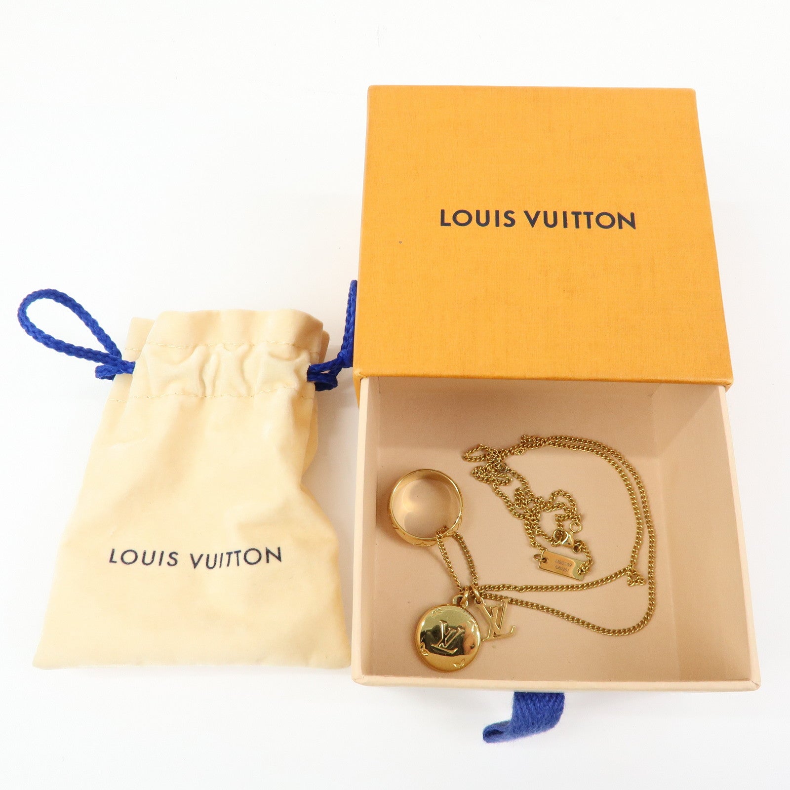 Louis Vuitton Metal Monogram Ring Necklace Gold M80189