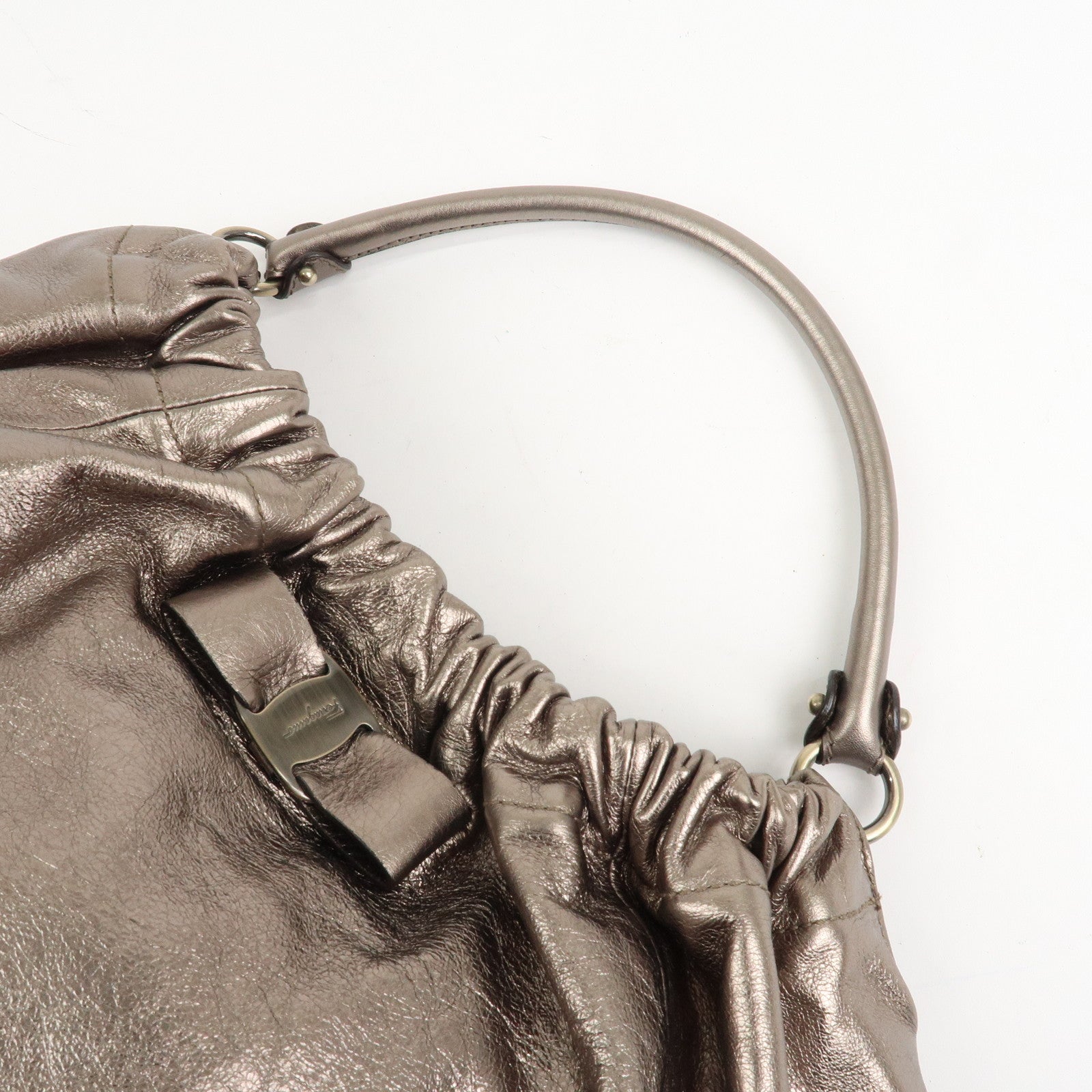 Ferragamo Vara Ribbon Leather Shoulder Bag Hand Bag Bronze