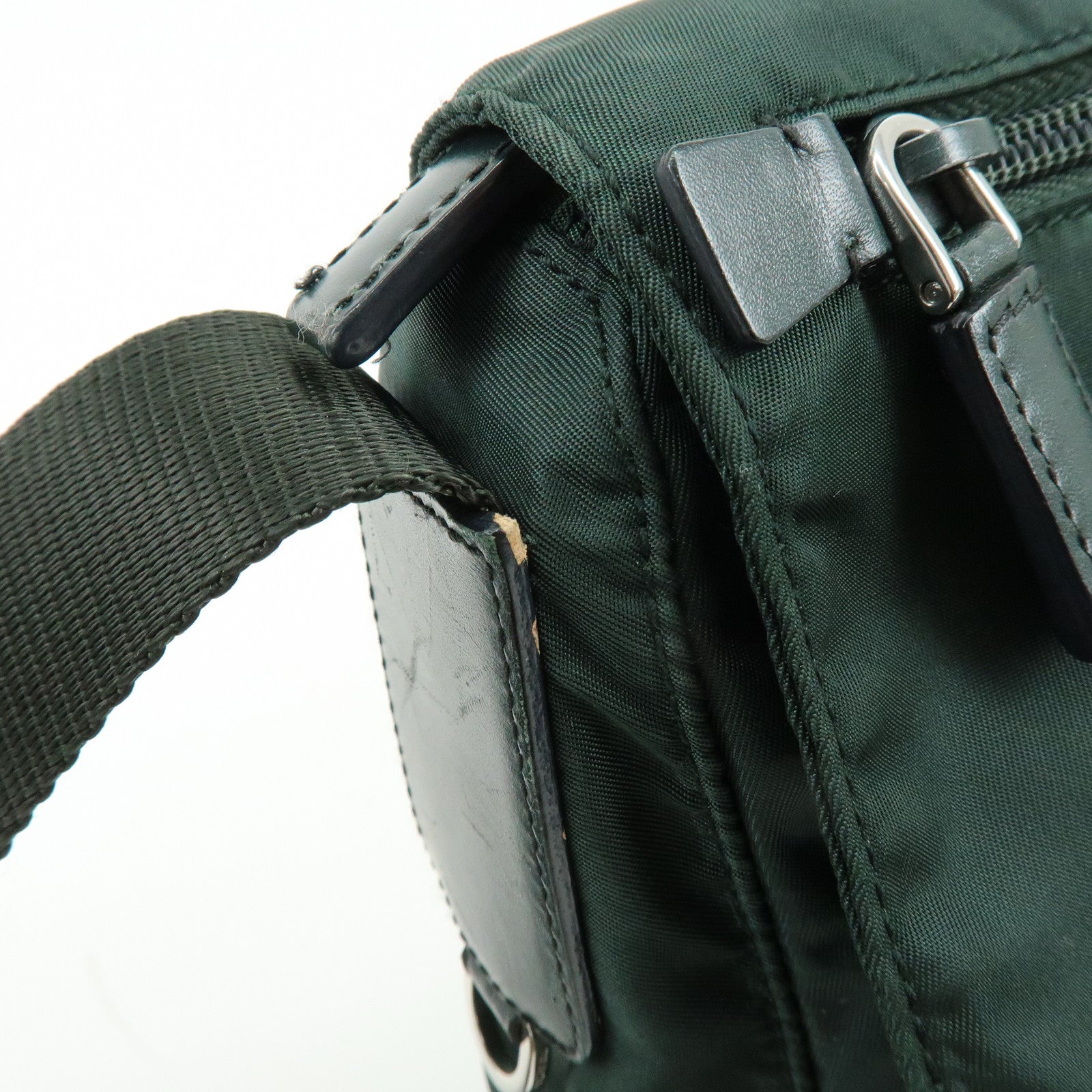 PRADA Triangle Logo Nylon Leather Shoulder Crossbody Bag Dark Brown