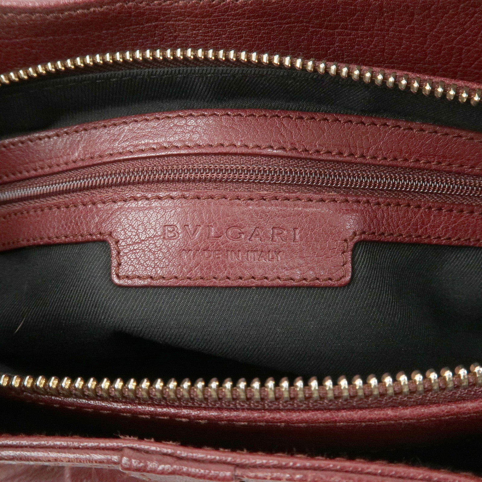BVLGARI Chandra Leather Shoulder Bag Hand Bag Bordeaux
