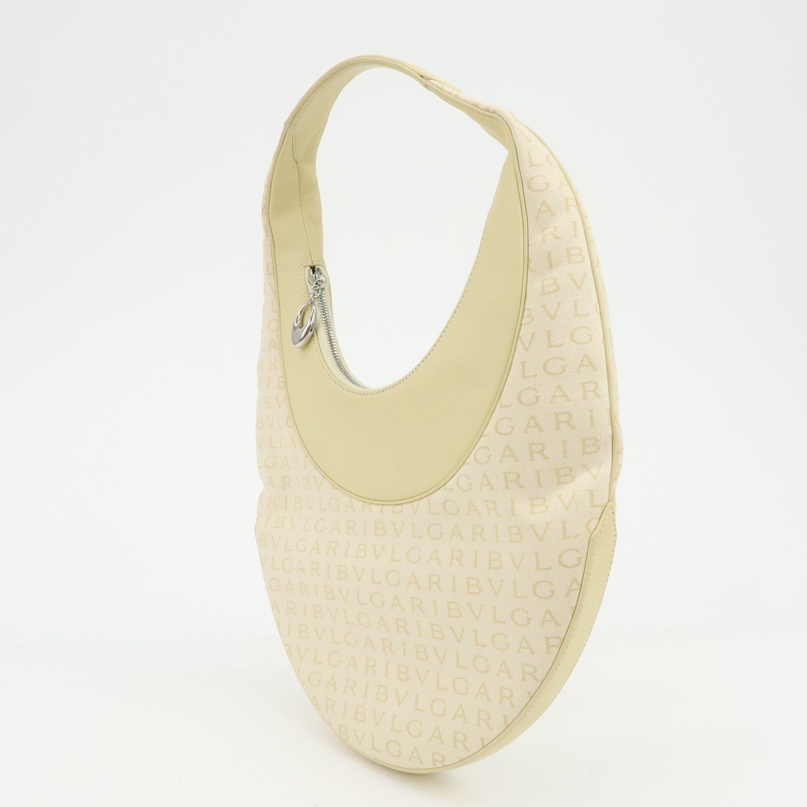 BVLGARI Logo Mania Canvas Leather Shoulder Bag Yellow Beige