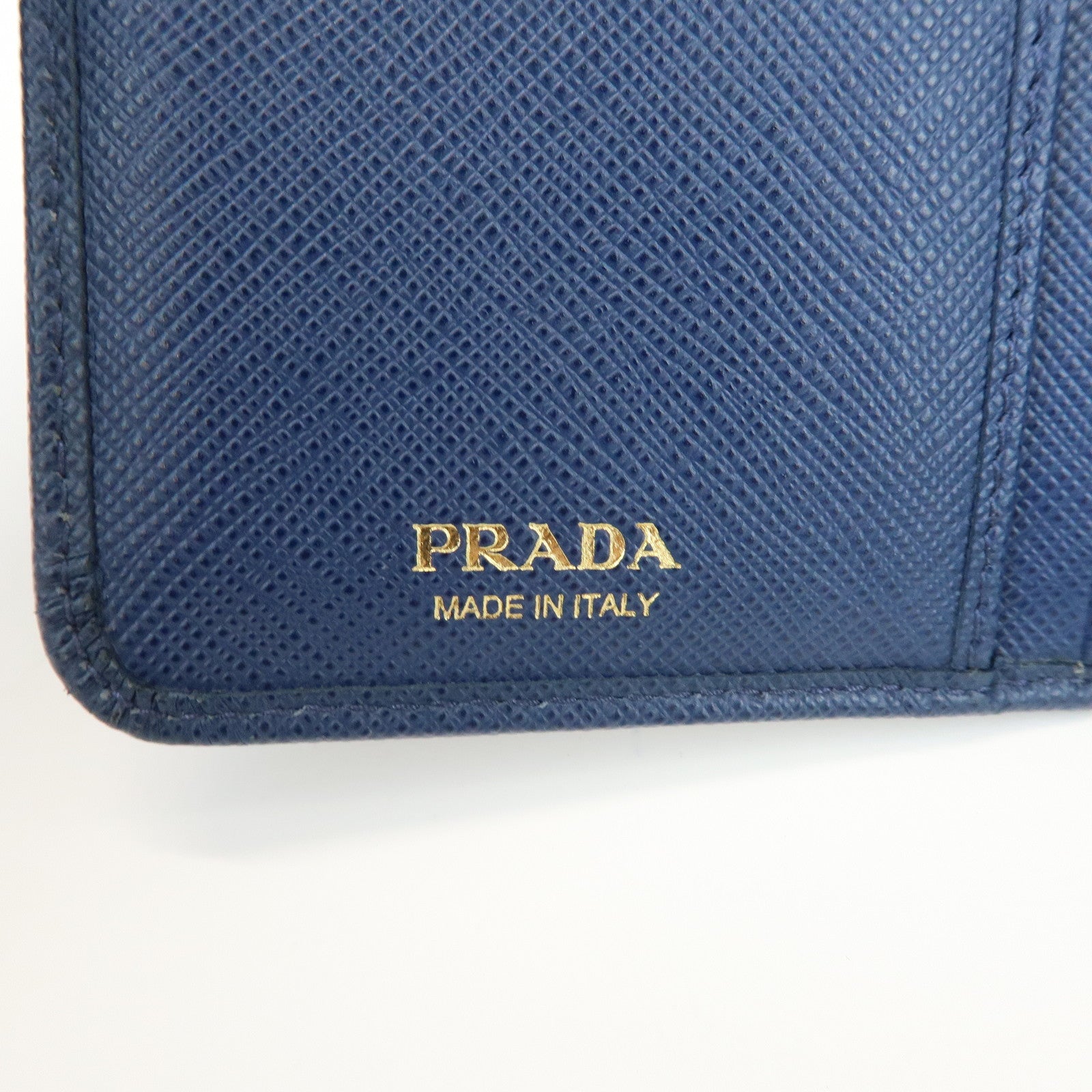 PRADA Saffiano Leather Compact Wallet Navy Gold 1ML225