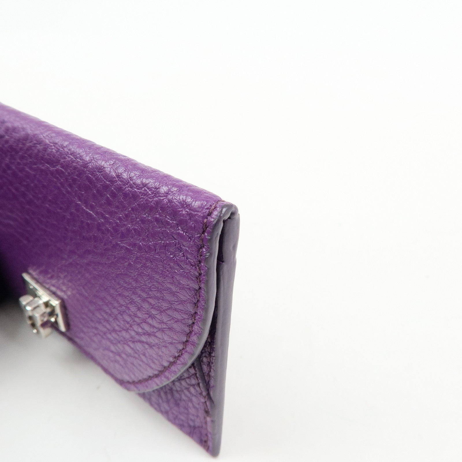 Ferragamo Gancini Leather Flap Button Card Case Purple Silver