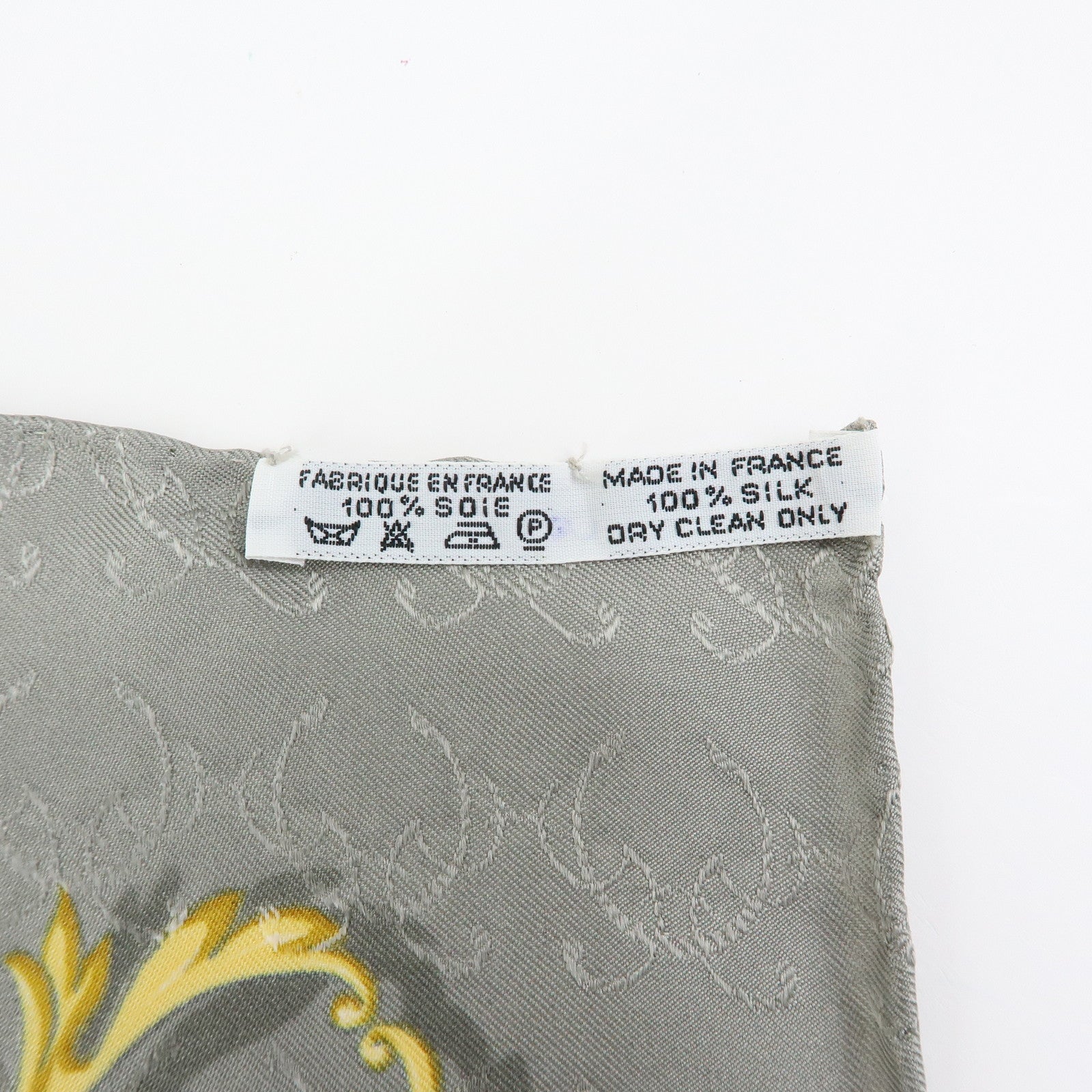 HERMES Carre 90 Silk 100% Scarf LA CLE des CHAMPS Gray Gold Brown