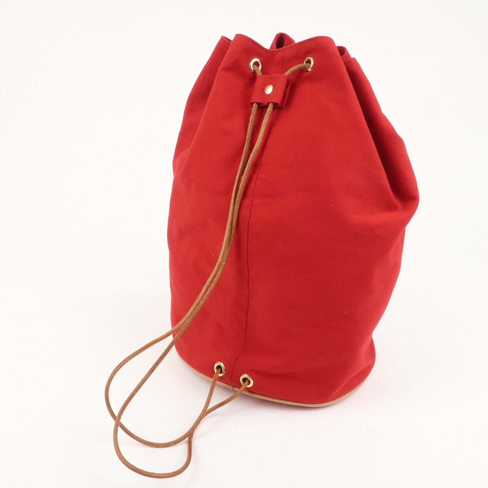 HERMES Canvas Leather Polochon Mimile PM Drawstring Bag Red