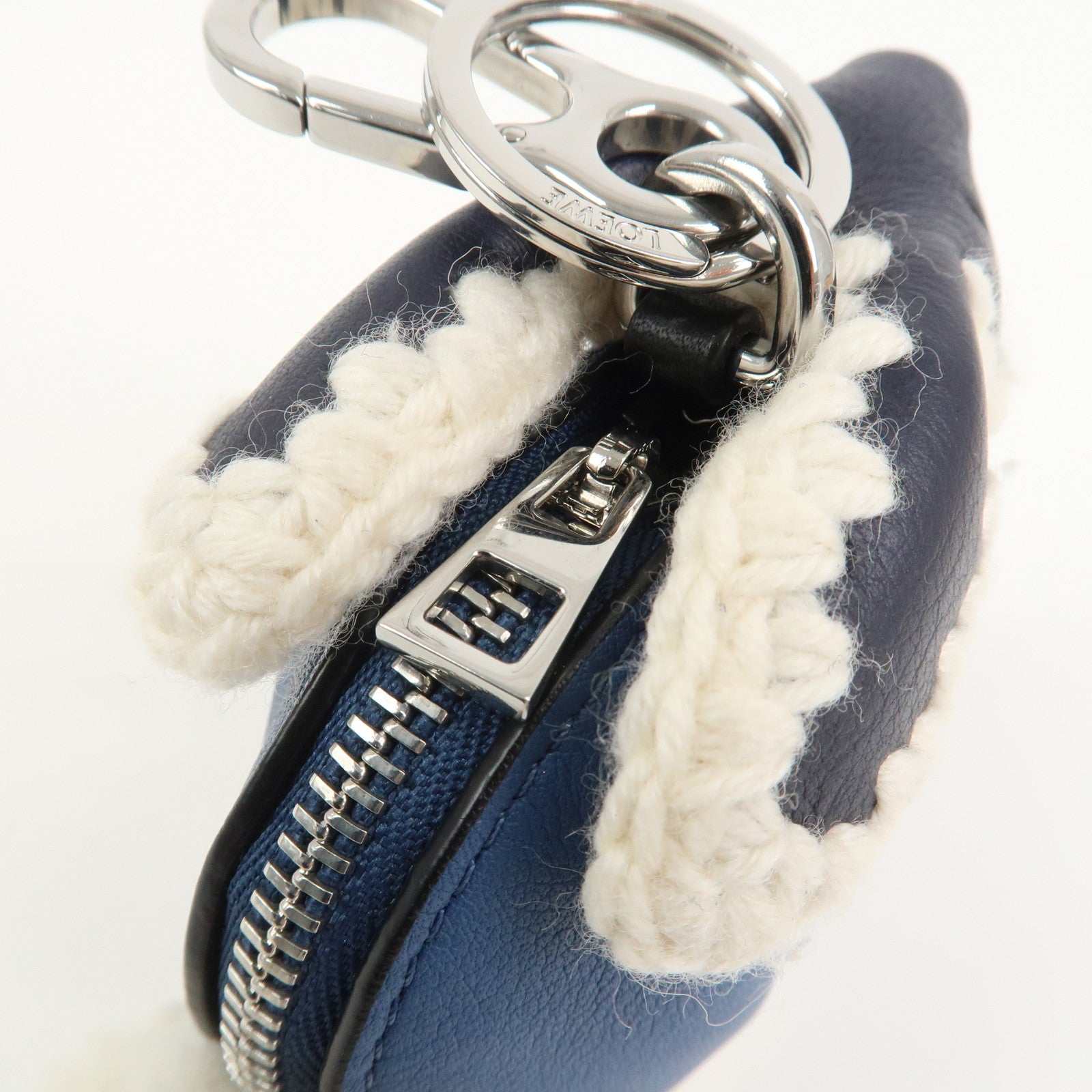 LOEWE Rabbit Motif Leather Coin Case Charm Key Chain Blue